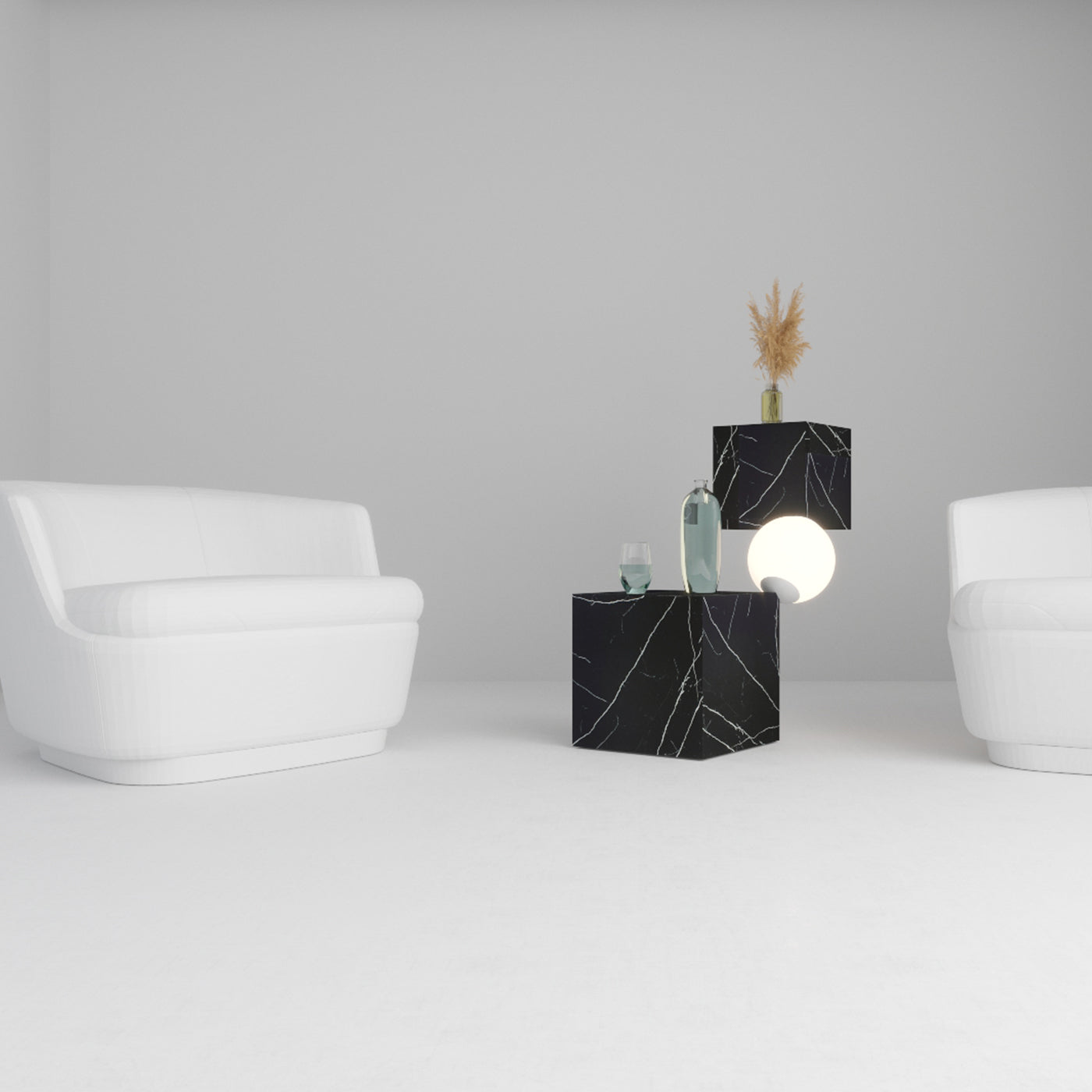 CSD Side Table and Floor Lamp in Black Marble By Sissy Daniele - Alternative view 5