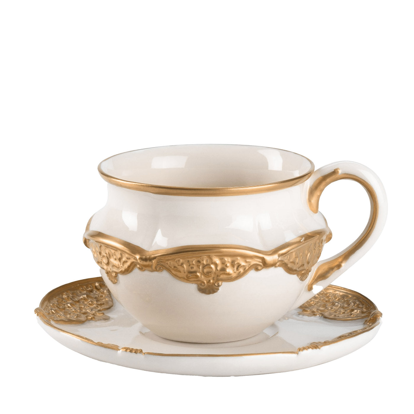 Caterina Petite tasse à thé blanche et or avec soucoupe - Vue principale