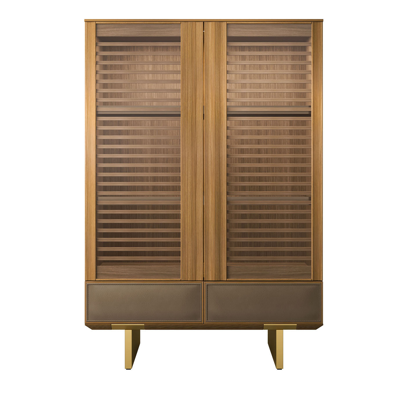 Solferino walnut Canaletto natural glass doors slats drawer leather Sideboard - Main view