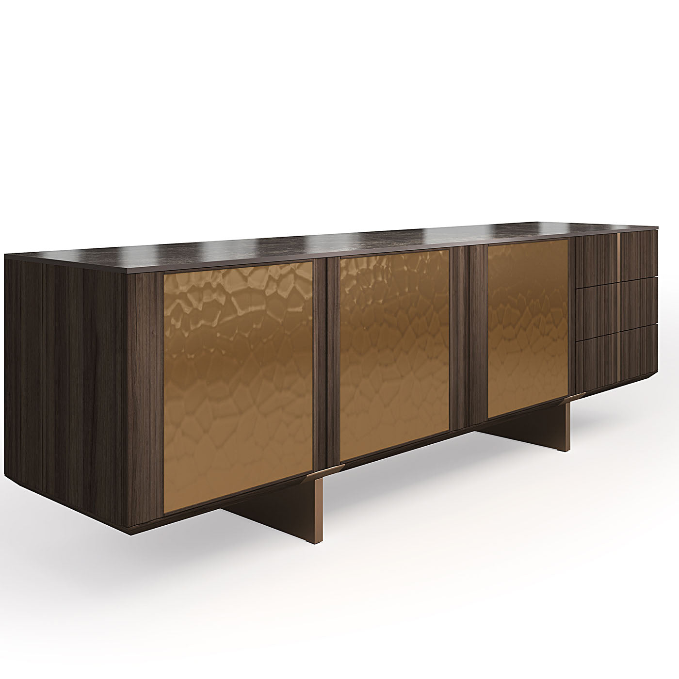 Solferino walnut finish Burnished top Gres Emperador metal doors bronze color sideboard - Alternative view 1