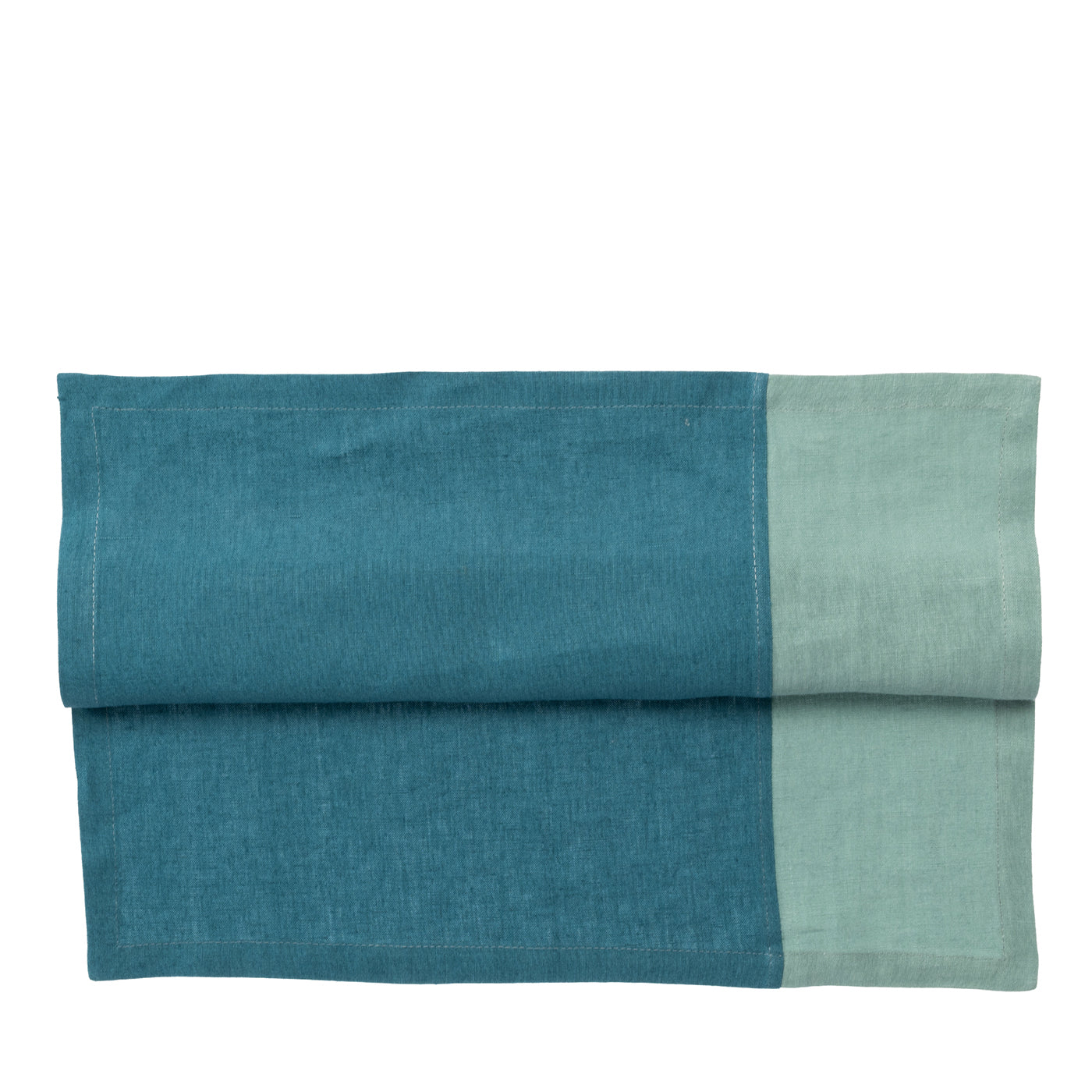Lot de 4 serviettes de table en lin bicolore Emeraude-Lichen de luxe  - Vue principale