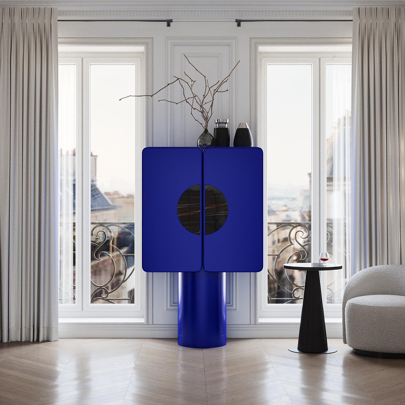 Regis 2-Door Ultramarine-Blue Bar Cabinet - Alternative view 4