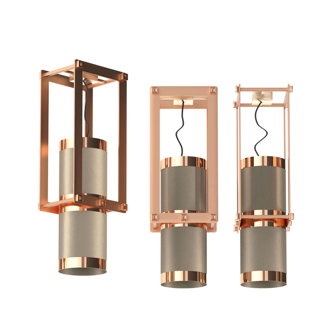Cylinder Gray & Rose-Gold Pendant Lamp - Alternative view 2