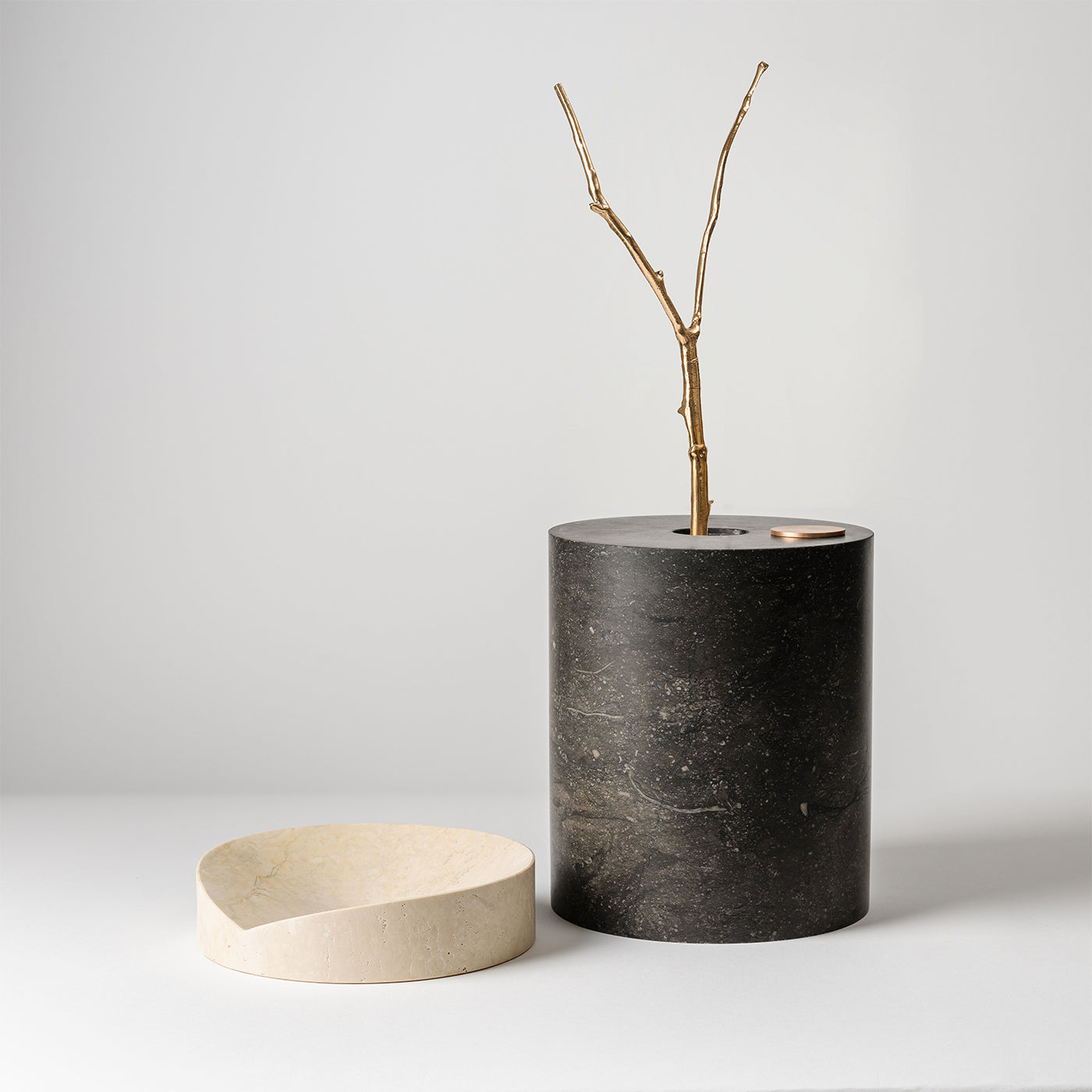 Here and Now Ostuni Travertine and Black Marquina Vase - Alternative view 1