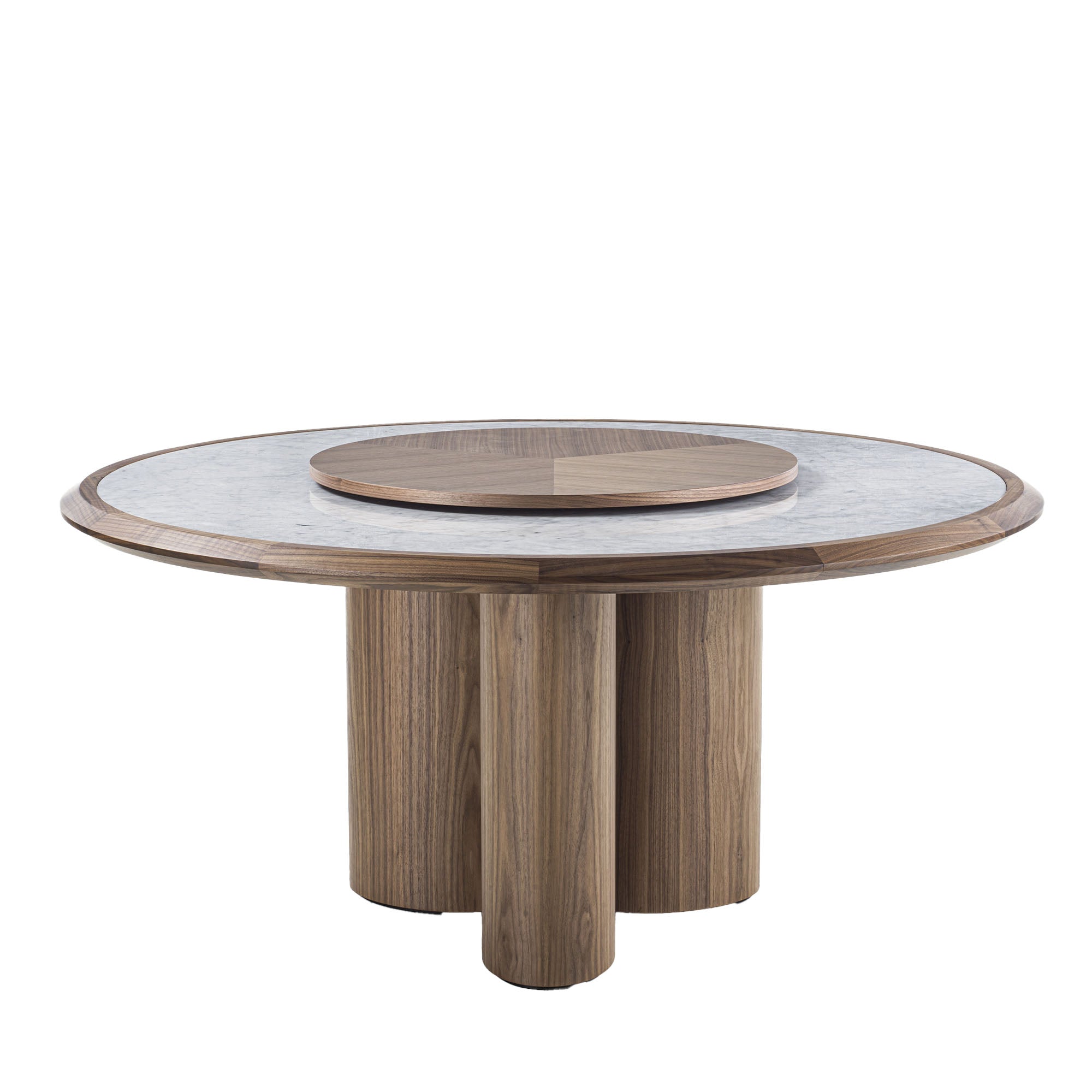 Diamante Table with Carrara Marble Top & Wooden Lazy Susan - Main view