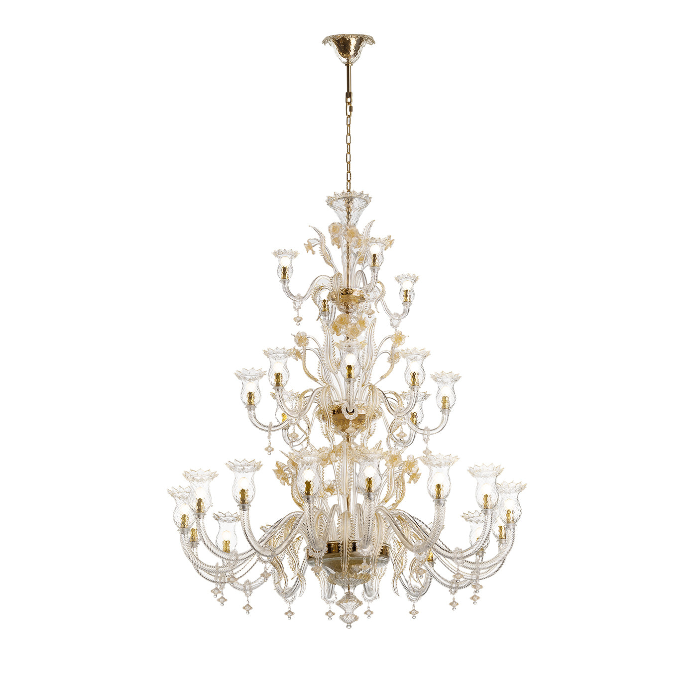 Emperador Transparentes Glas und goldene Details 28-Licht-Kronleuchter - Hauptansicht