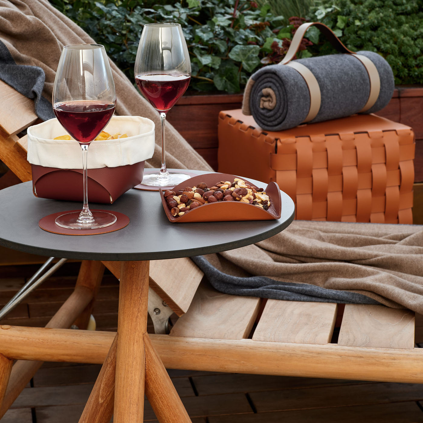 Flora Cognac and Bordeaux Leather Serving Basket - Alternative view 2