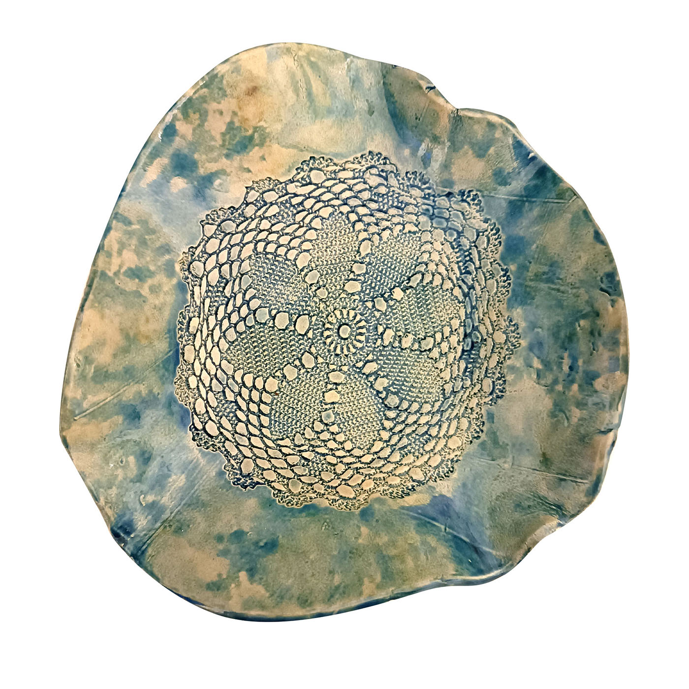 Assiette décorative turquoise pailletée à motif de crochet - Vue principale