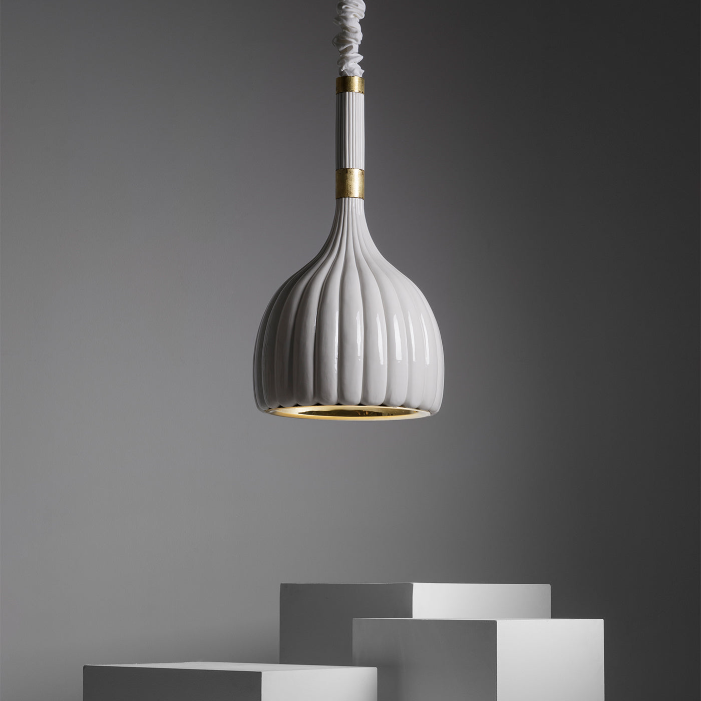 Scalloped White Ceramic Pendant Lamp - Alternative view 2