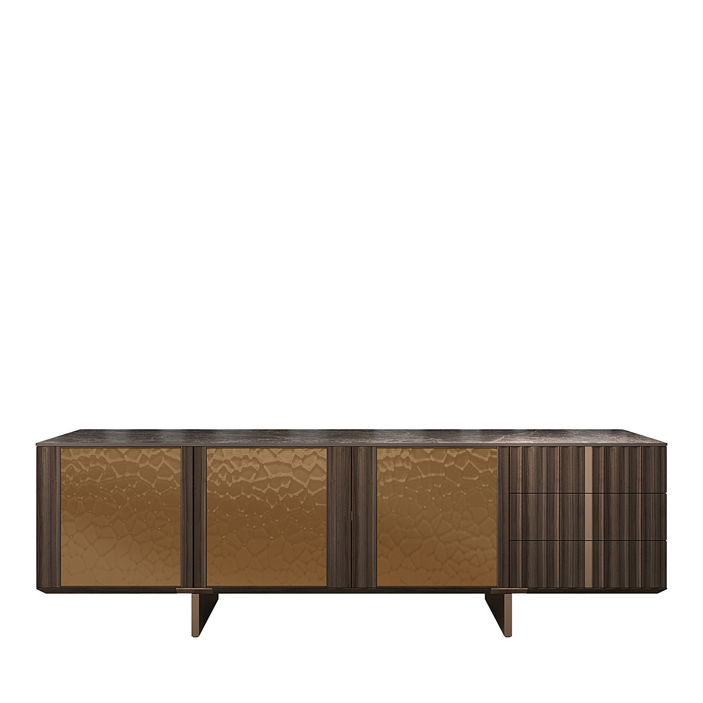 Solferino walnut finish Burnished top Gres Emperador metal doors bronze color sideboard - Main view