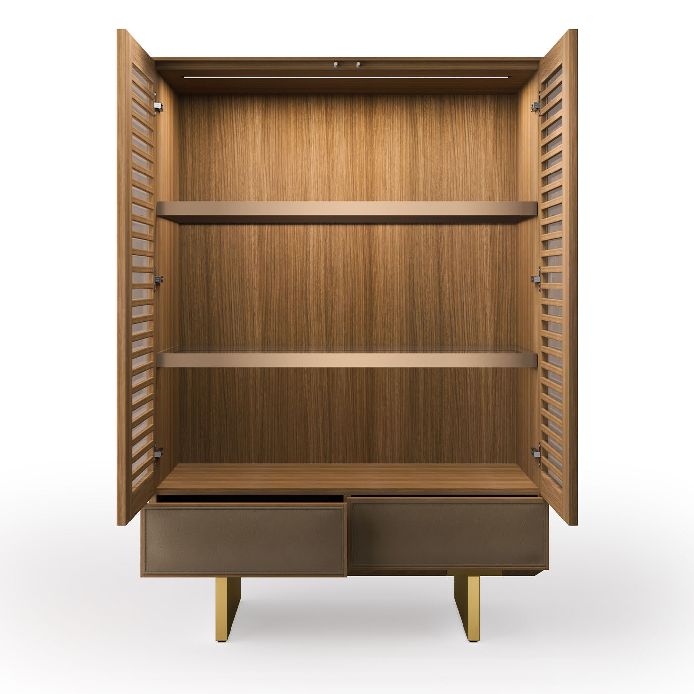 Solferino Brown Leather and Wood Cabinet - Alternative view 2