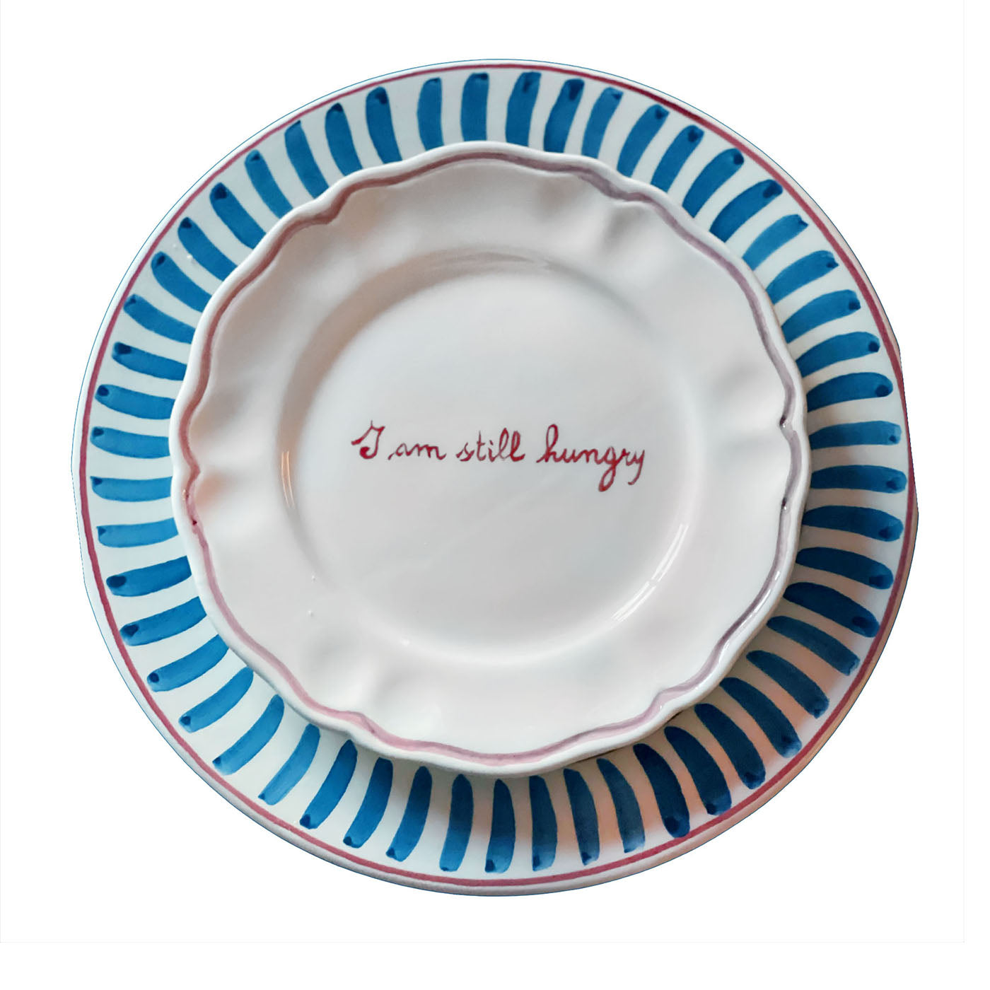 Set of 6 Ceramic "I am still Hungry" Scalloped Plates - Alternative view 1