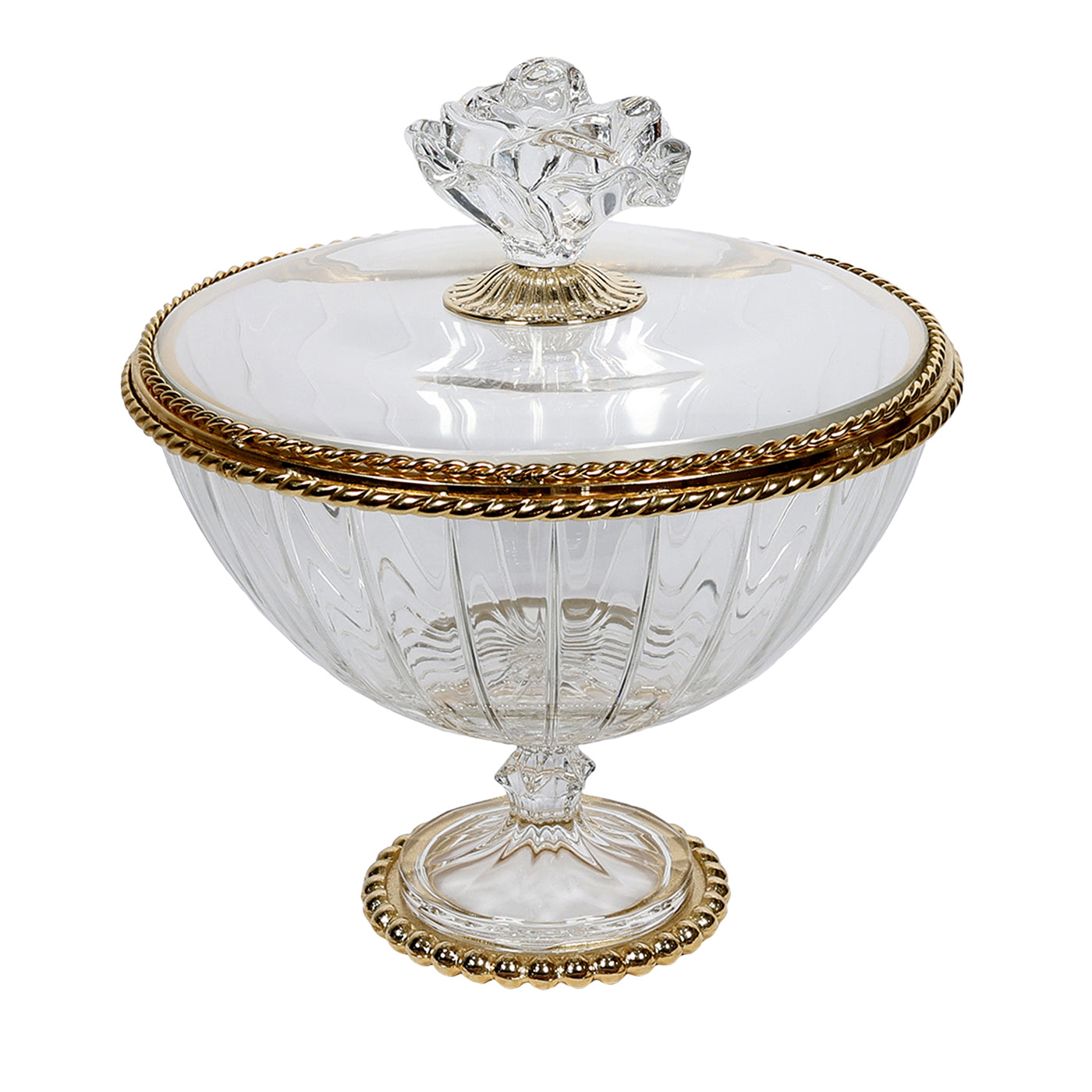 Accademia Glass Centerpiece with Lid & 24K Gold - Main view