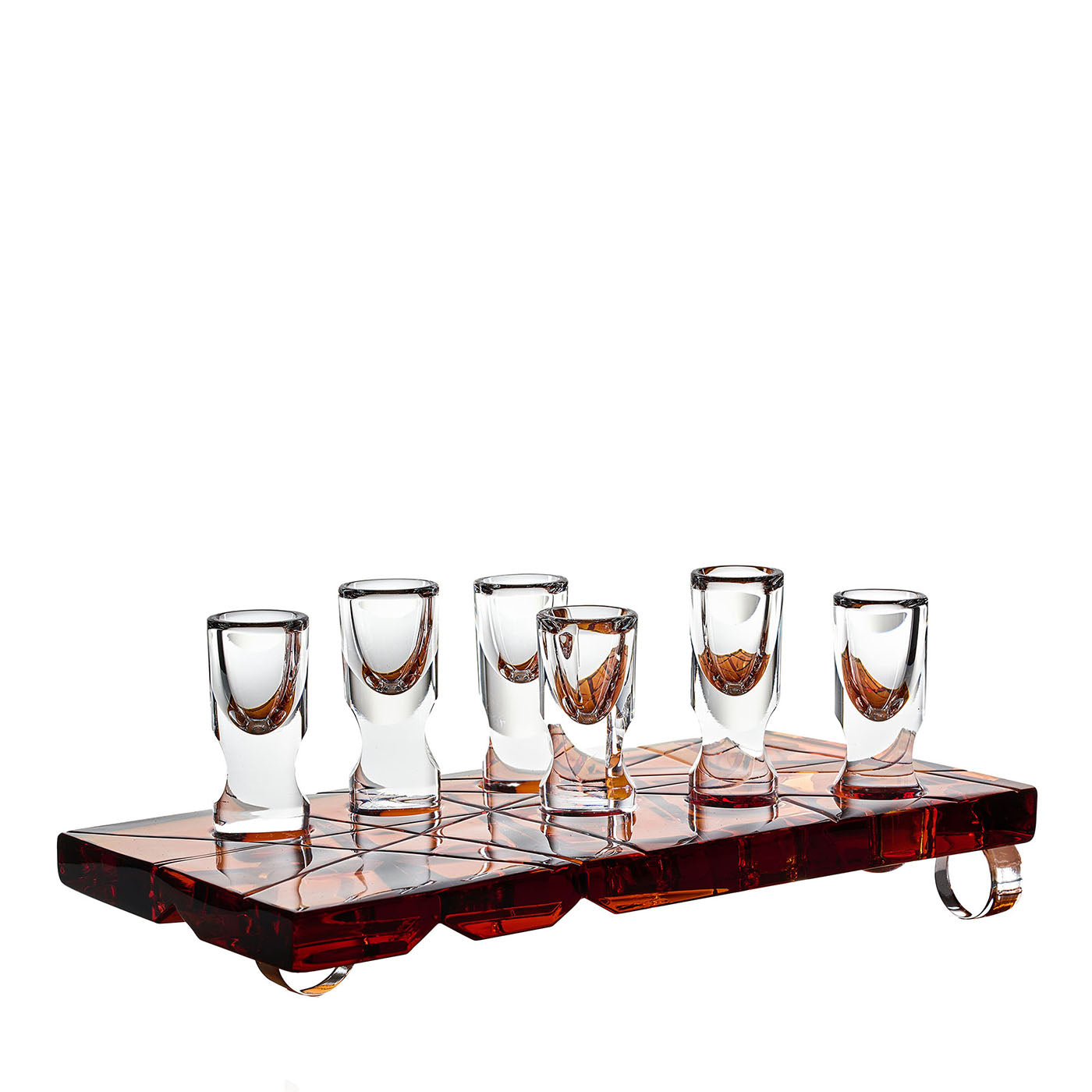 Moutai Set de six gobelets en cristal et plateau en ambre  - Vue principale