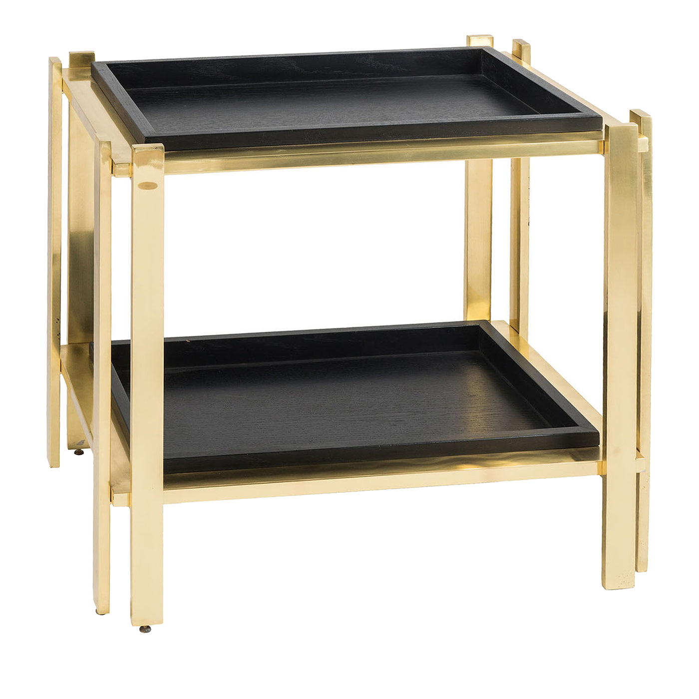 Plateau Oak Wood Removable Trays and Brass Serving Table - Main view