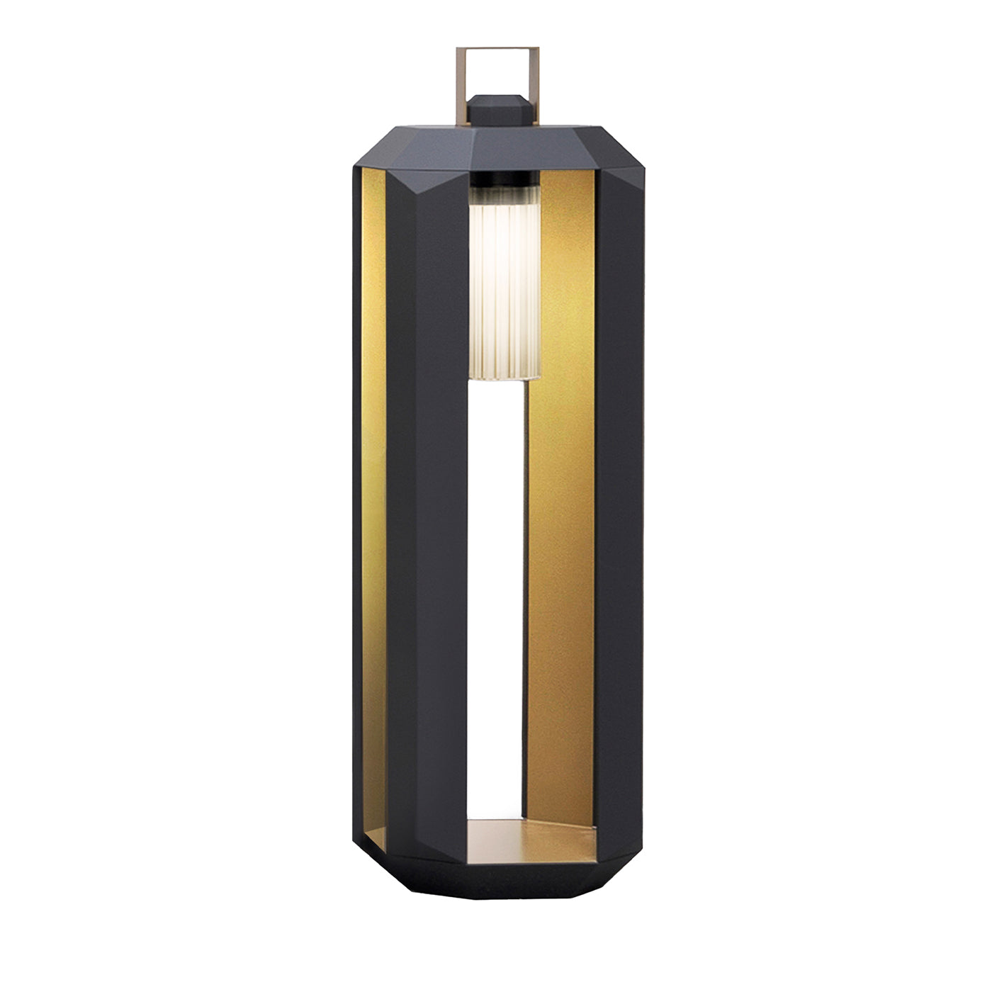 Cube Rechargeable Large Dark-Bronze & Gold Outdoor Lantern - Main view