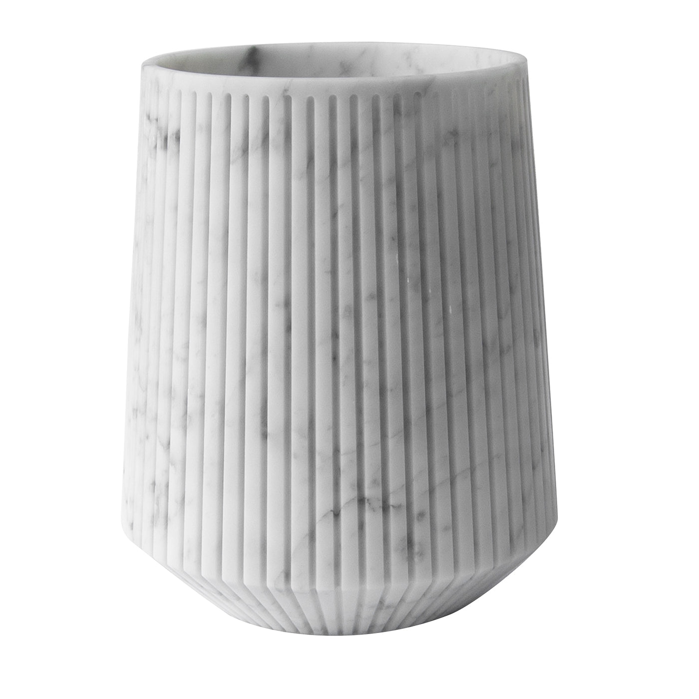 Gestreifte breite Vase aus weißem Carrara-Marmor - Hauptansicht