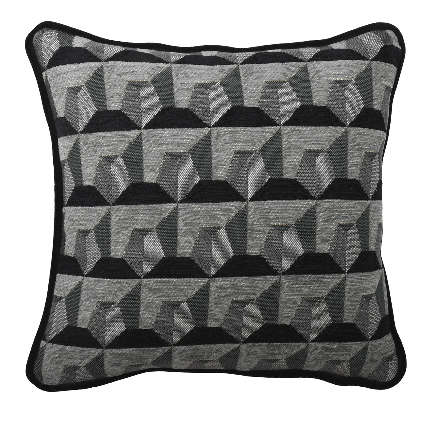 Coussin Carrè noir en tissu Jacquard relief - Vue principale