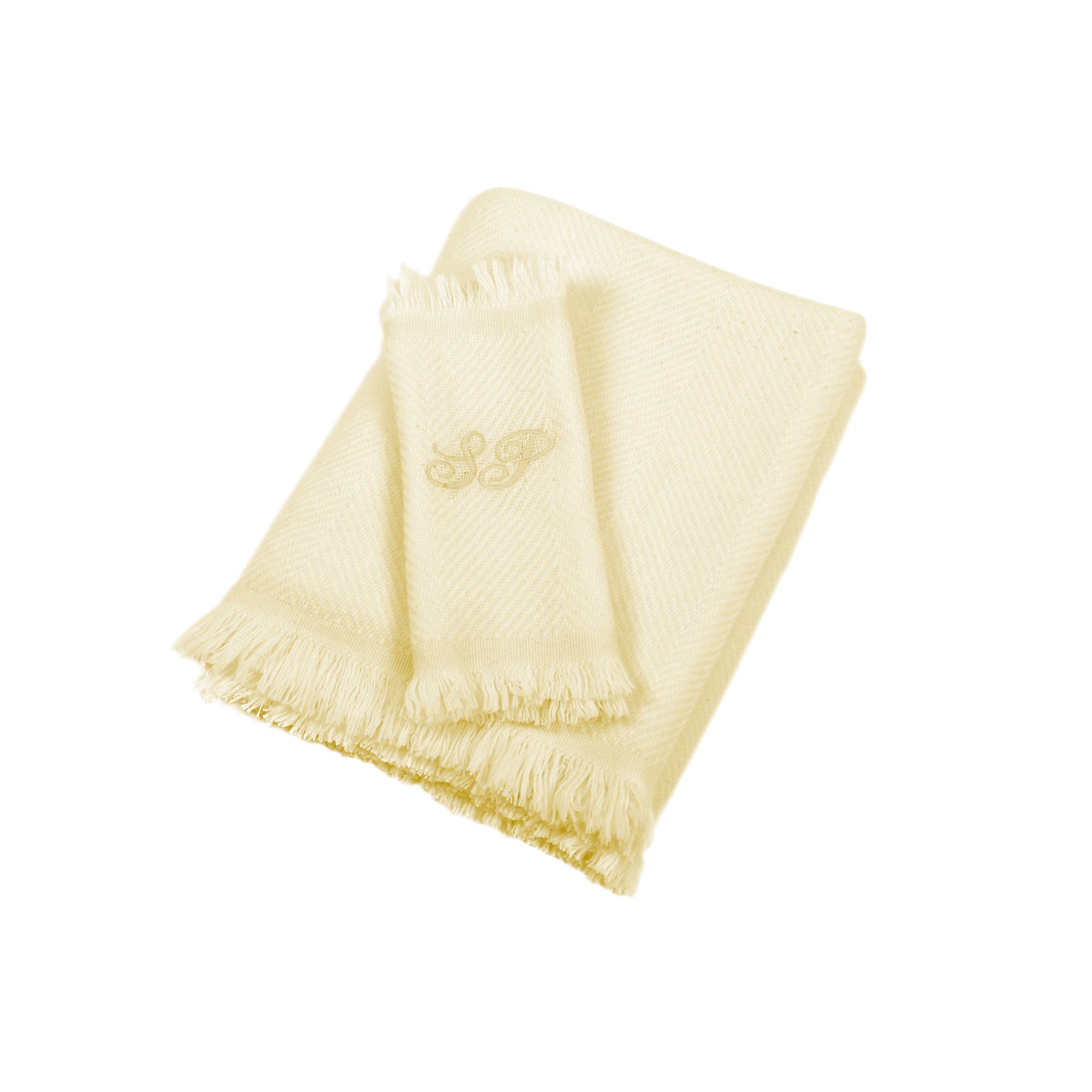 Cream and Lemon Yellow 100% Cashmere Baby Blanket with short fringes - Alternative view 2