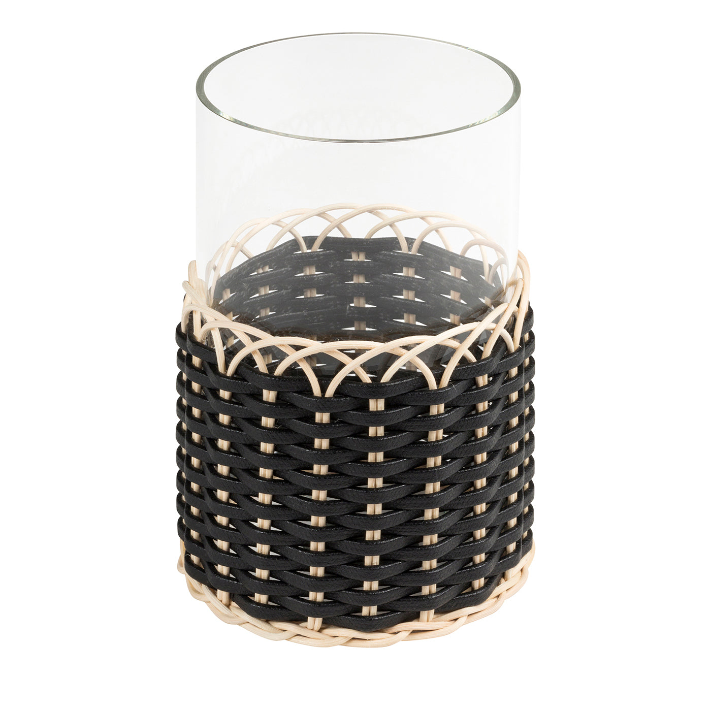 Wideville Leather & Rattan Candleholder -Black Small - Main view