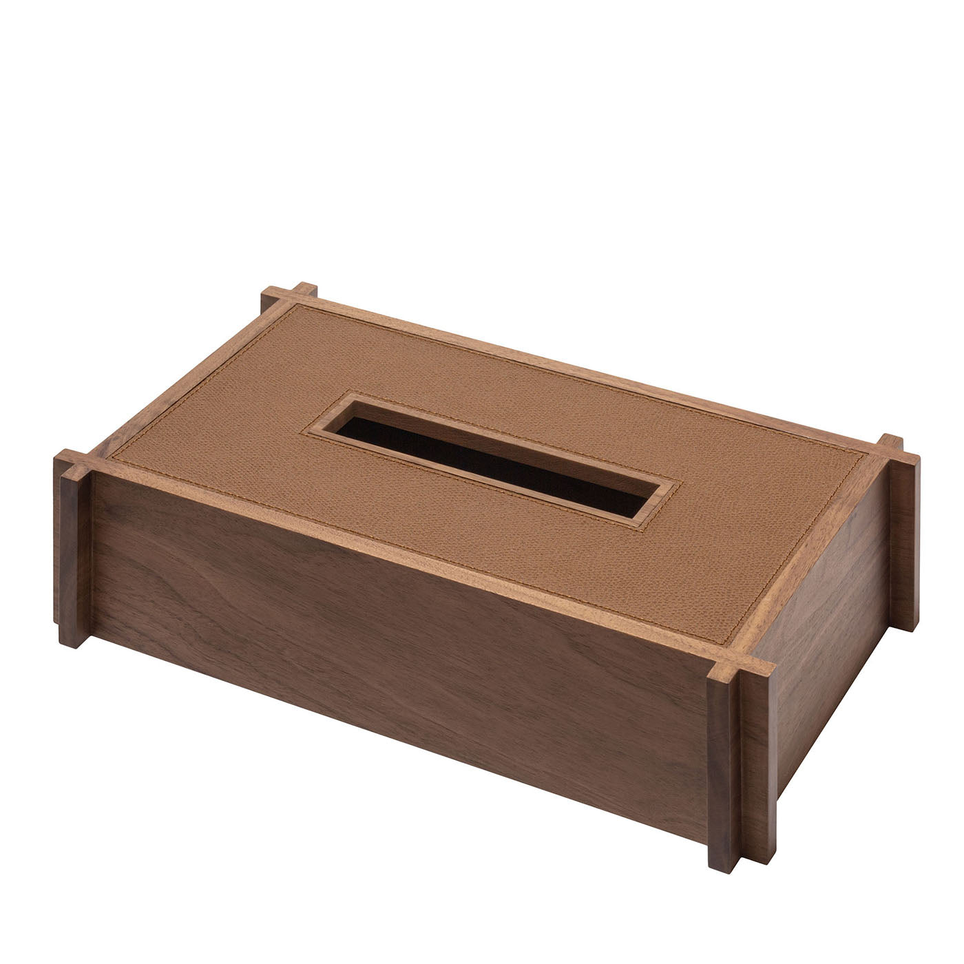 Structura Leather & Wood Brown Rectangular Tissue Holder  - Main view