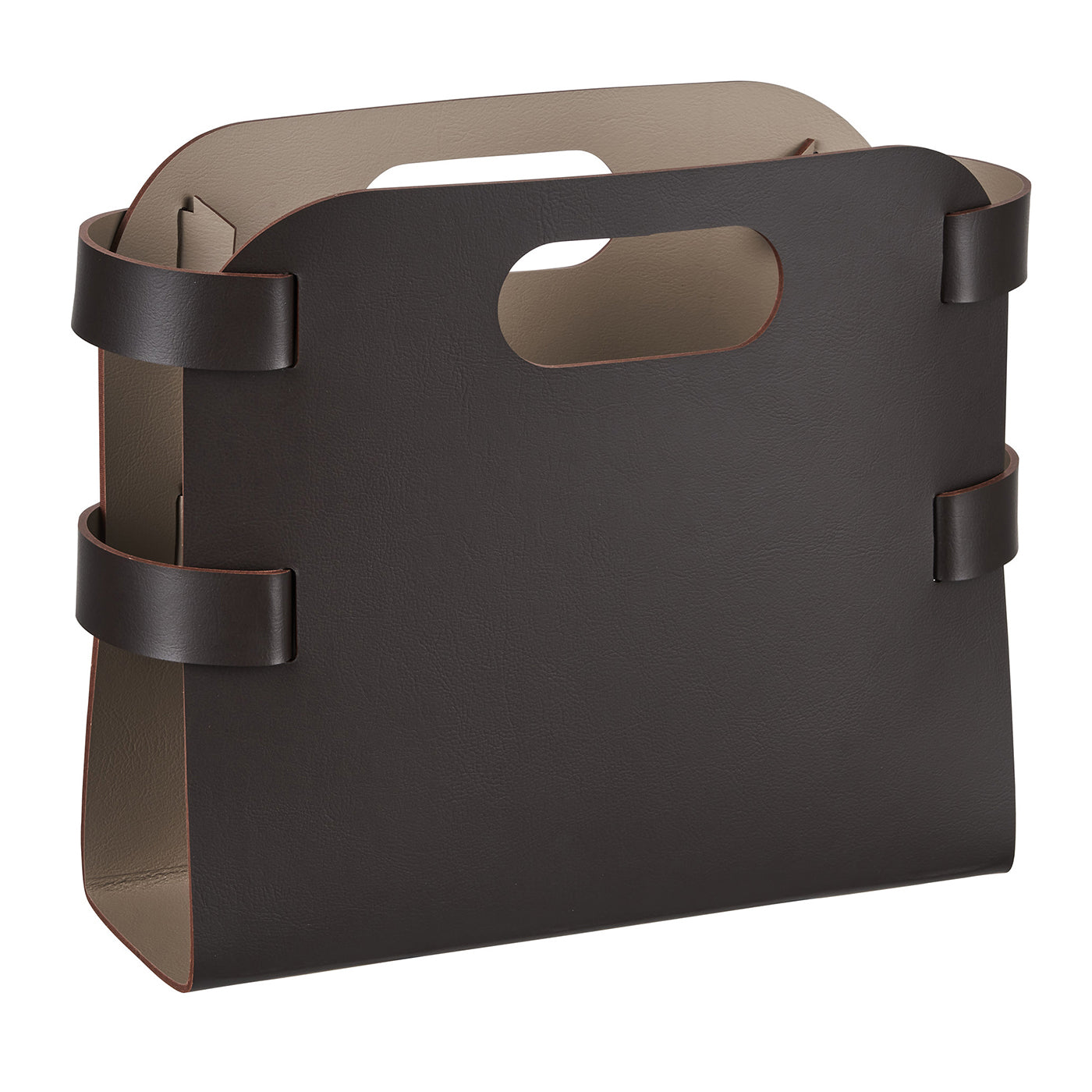 Chocolate and Cappuccino Leather Magazine Rack - Main view