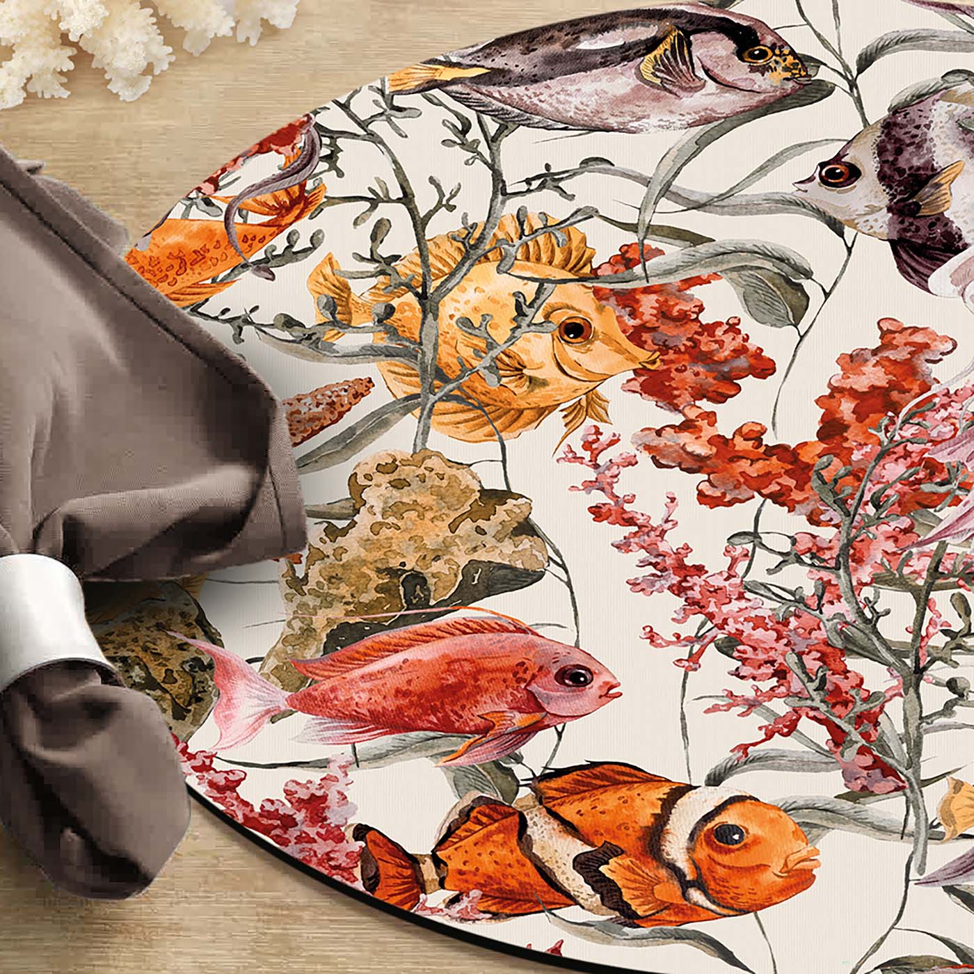 Fish Party Coral Set of 2 Round Placemats - Alternative view 1