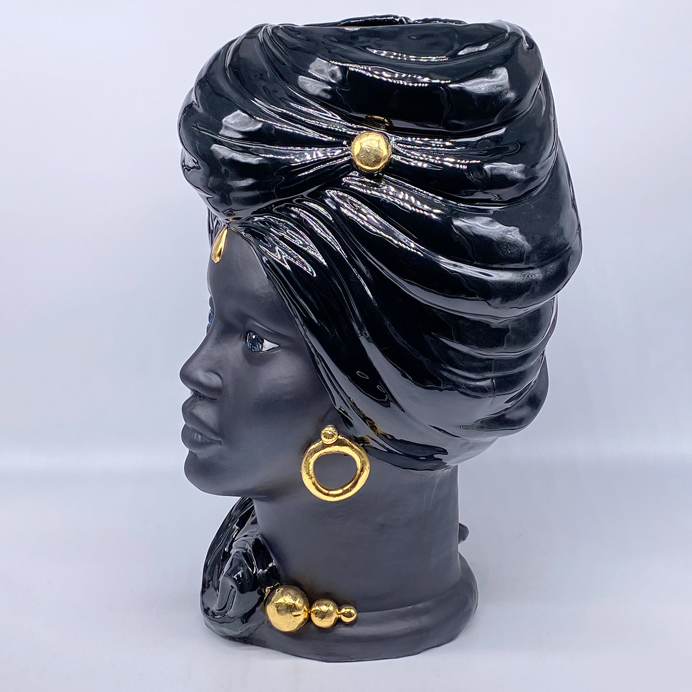 Anubi Giant Lady Black & Gold Moor's Head Vase - Alternative view 3