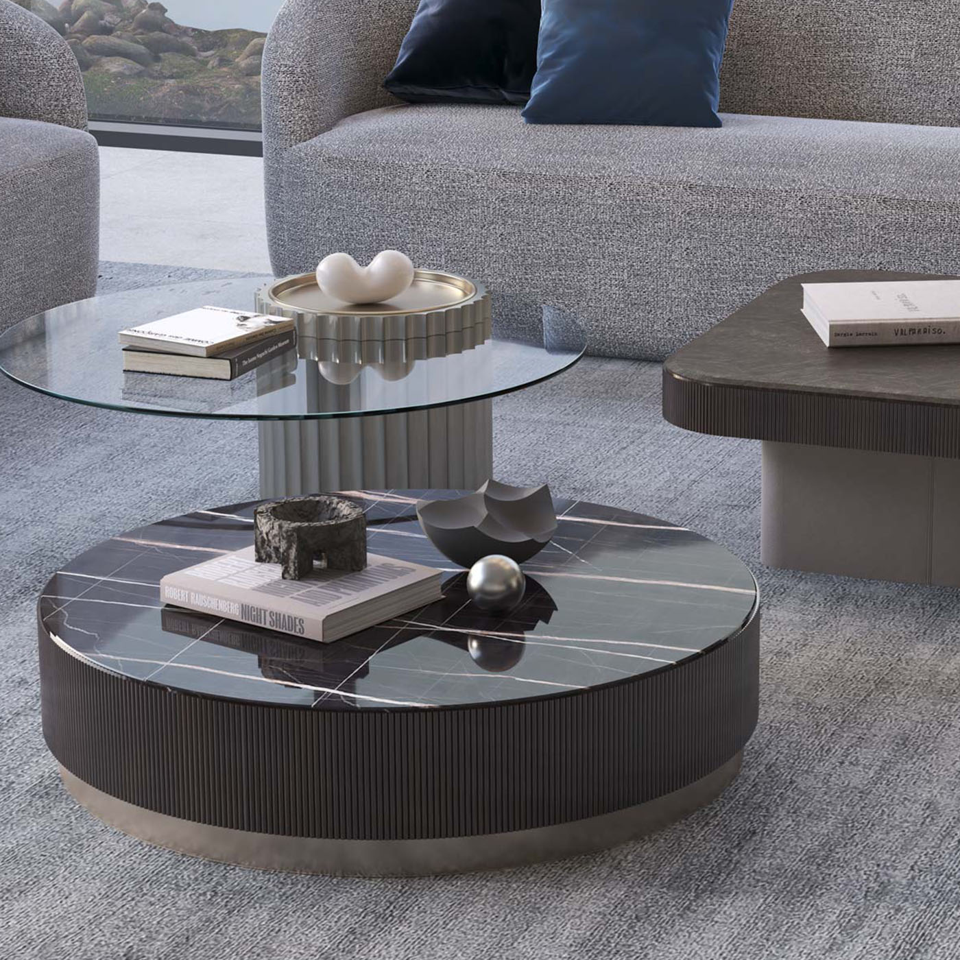 Italian Modern Round Large Coffee Table With Ceramic Top - Alternative view 2