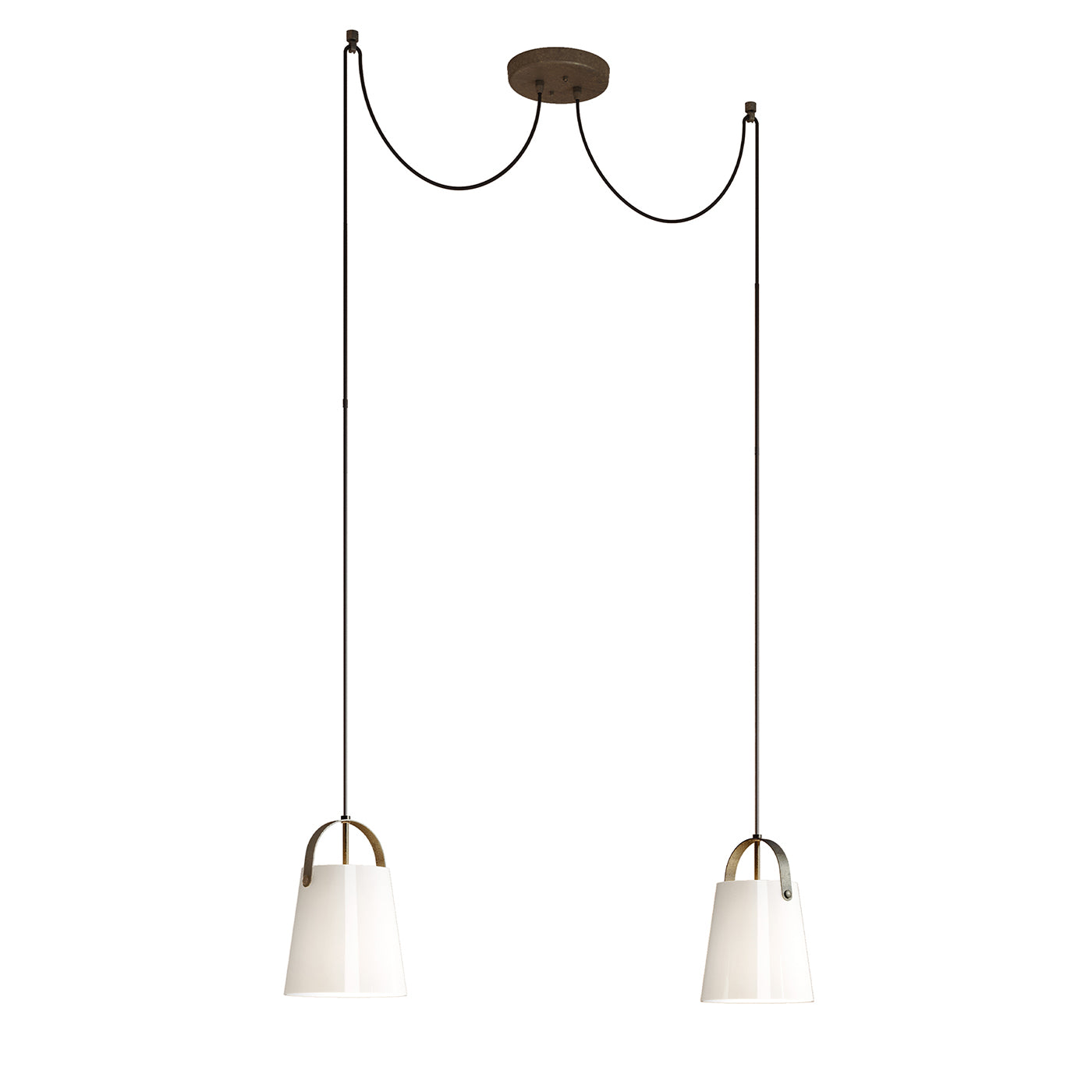 Bell Lampe pendante à 2 lumières en laiton et verre blanc - Vue principale