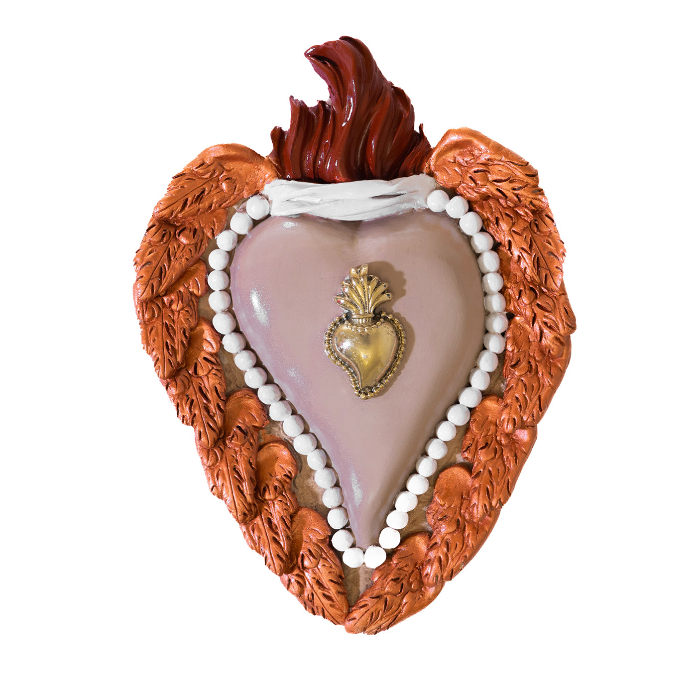 Corazón de cerámica rosa y bronce Dusty Baby Heart - Vista principal