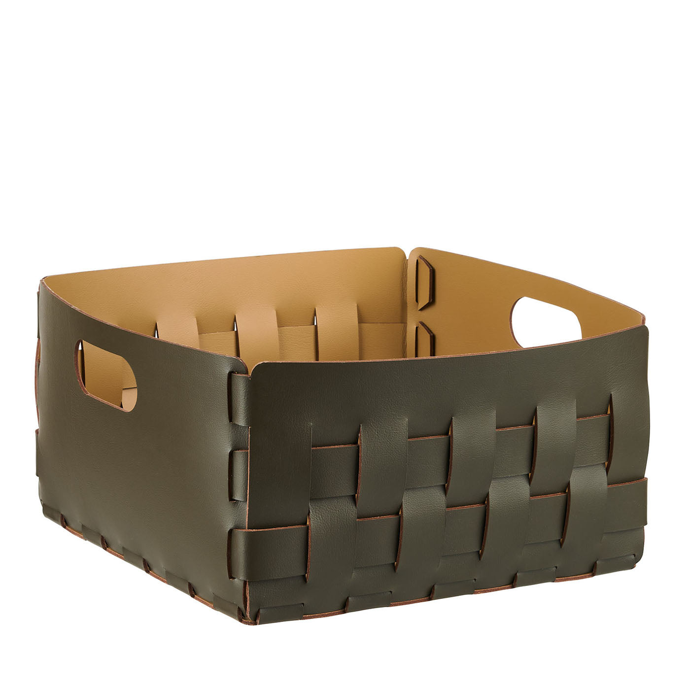 Bottega Square Olive and Mustard Leather Basket - Main view