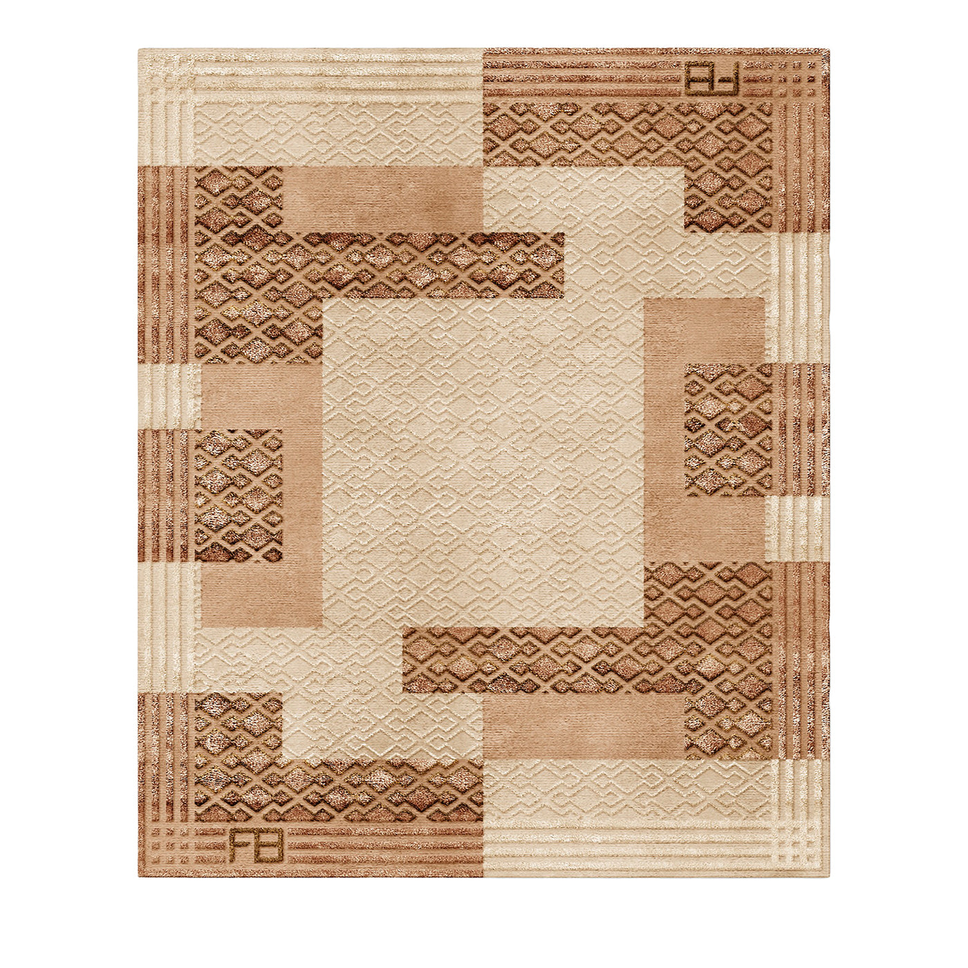 Deco' Art Deco-Inspired Rug in Beige and Brown Tones - Main view