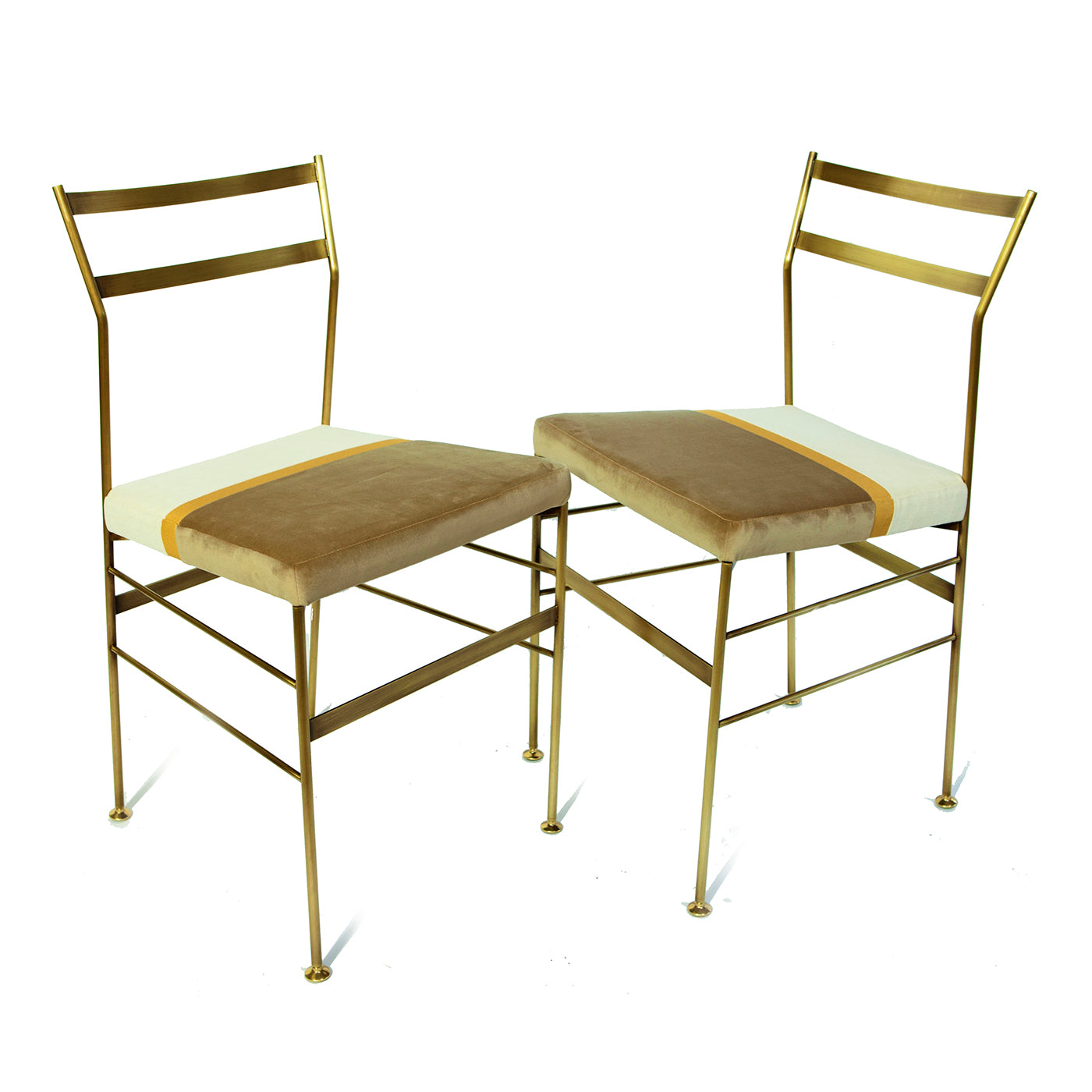 Set of 2 Pontina Satin Brass Beige Chair - Alternative view 1