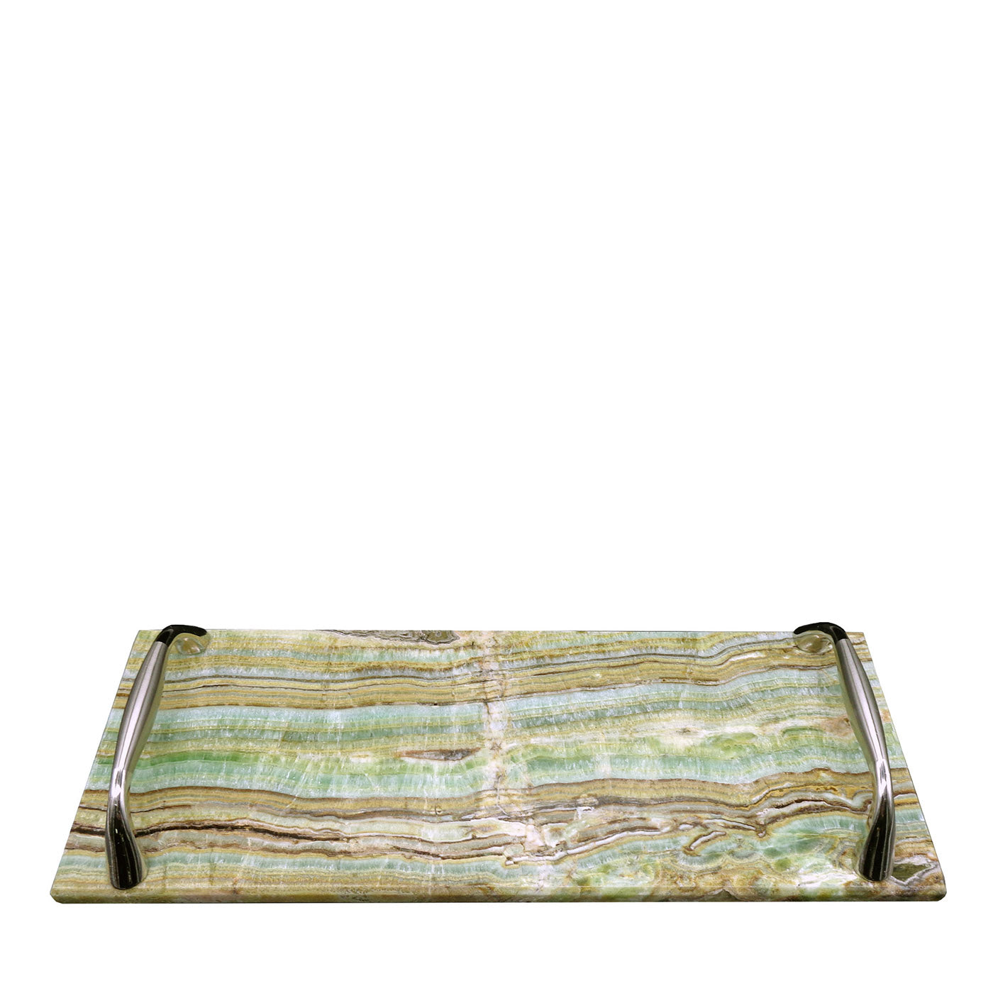 Rectangular Emerald Onyx Tray with Steel Handles #2 - Main view