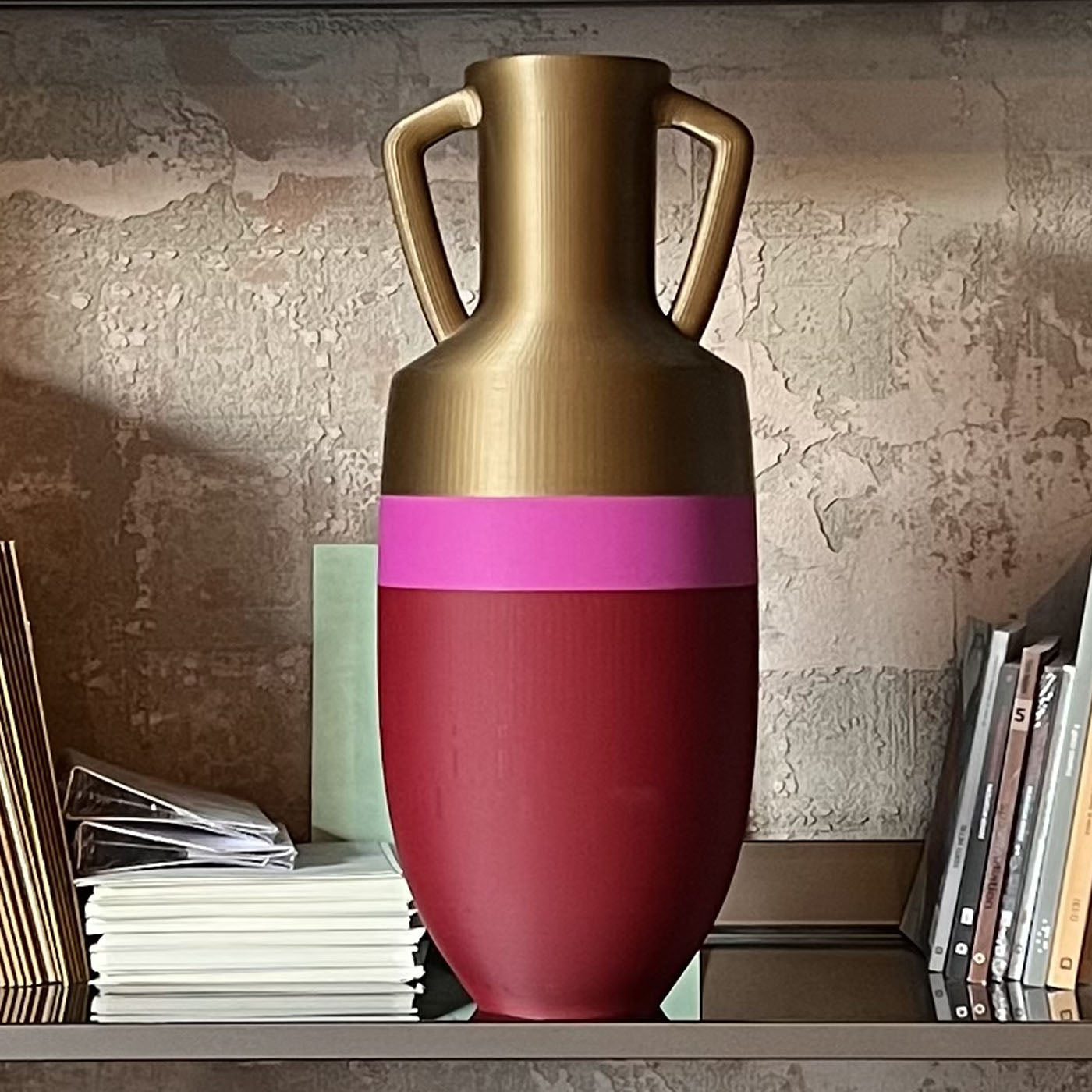 Vaso Ottaviano XL in borgogna, rosa e bronzo - Vista alternativa 1