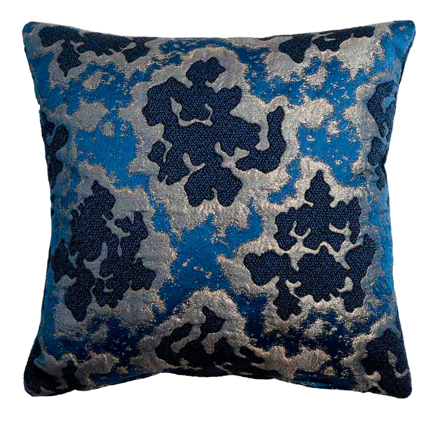 Decorative Blue and Gold Square Cushion - Main view