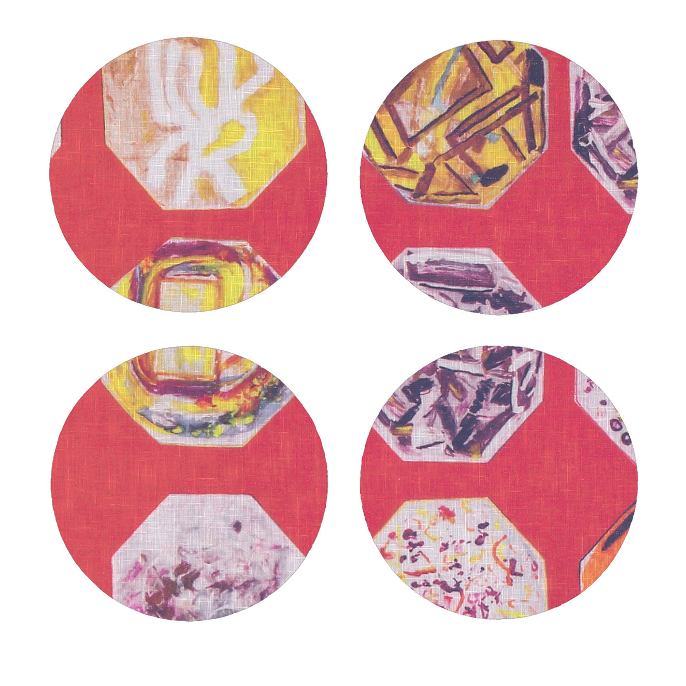 Medallions Set of 8 Patterned Red Coasters (Jeu de 8 sous-verres rouges à motifs) - Vue principale
