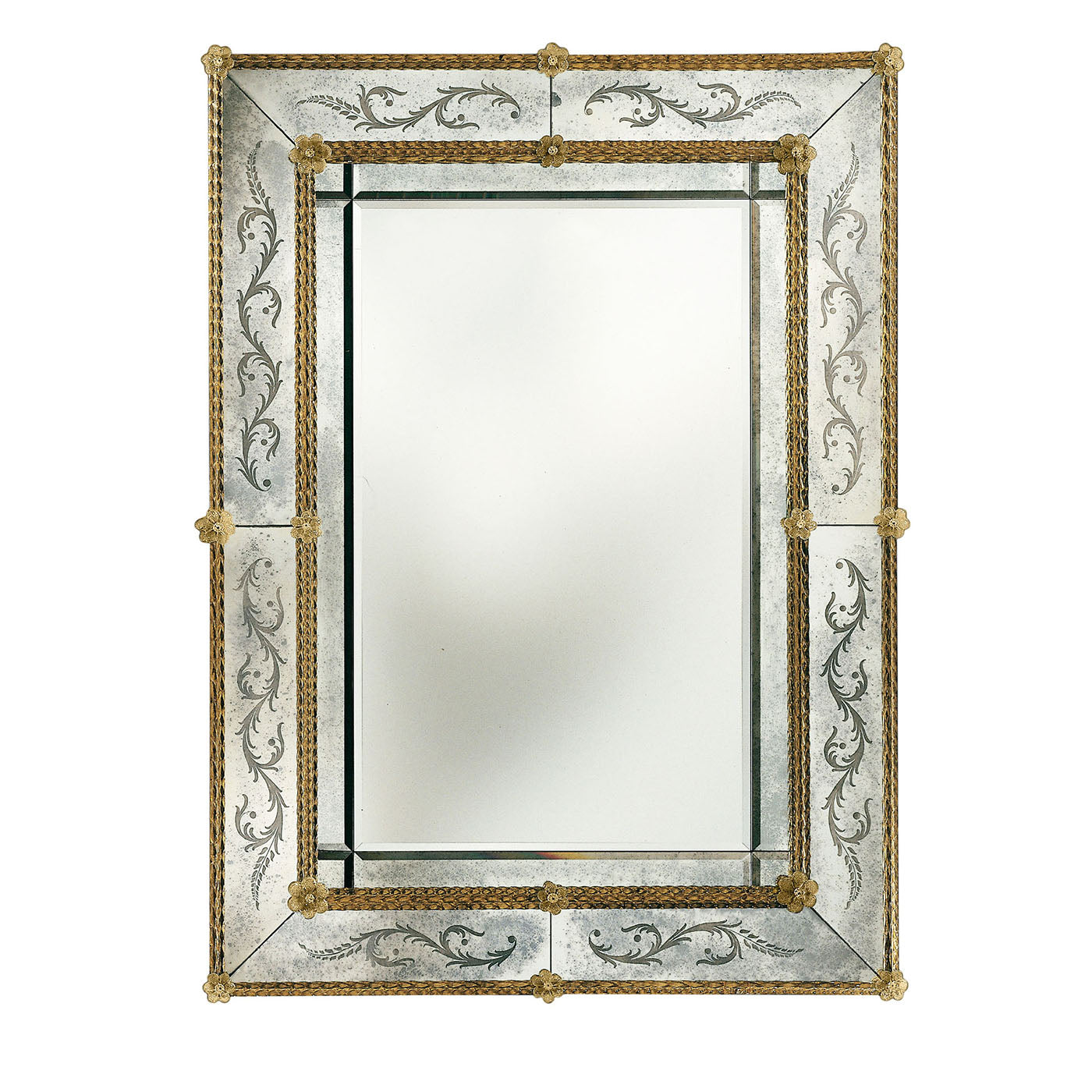 Floral Rectangular Antiqued Murano Glass Mirror #1 - Main view
