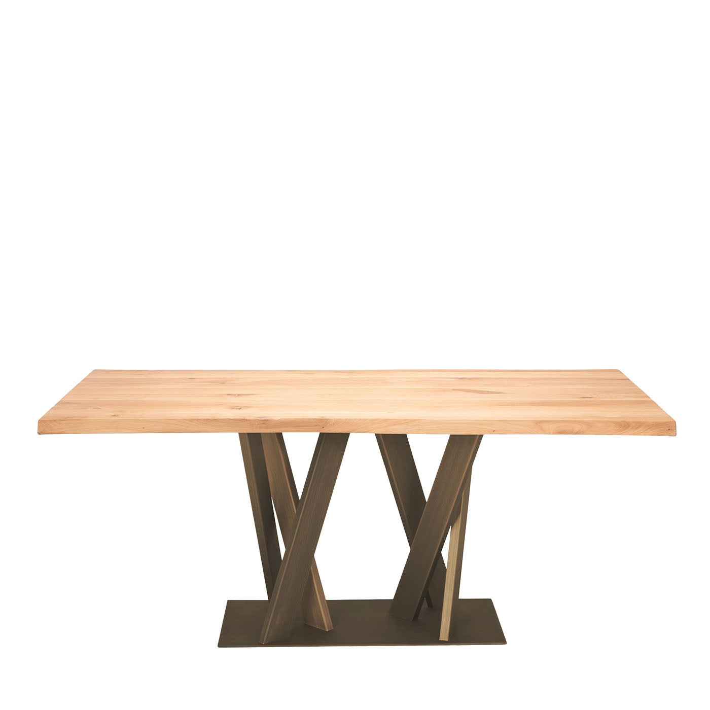 Table de salle à manger en bois d'arbre et acier bruni par Luca Roccadadria - Vue principale