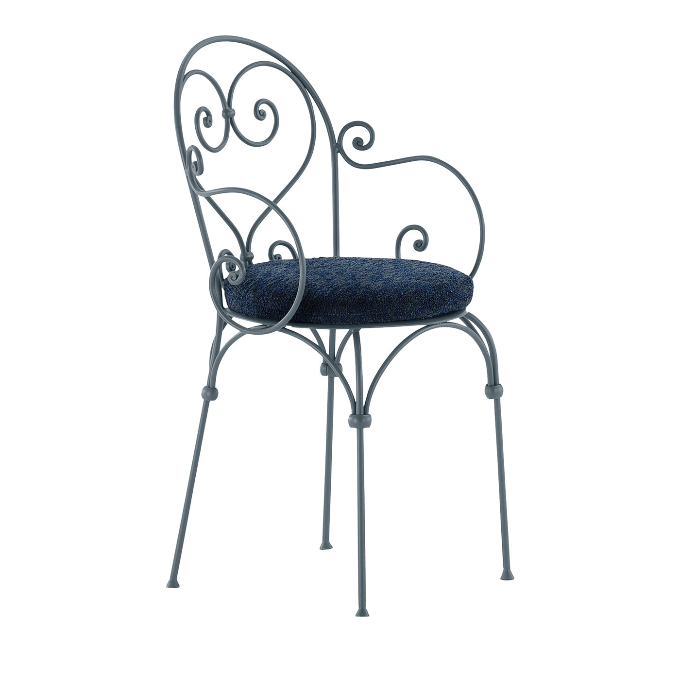 Inbloom Cushioned Slate-Blue Wrought Iron Chair With Armrests - Main view