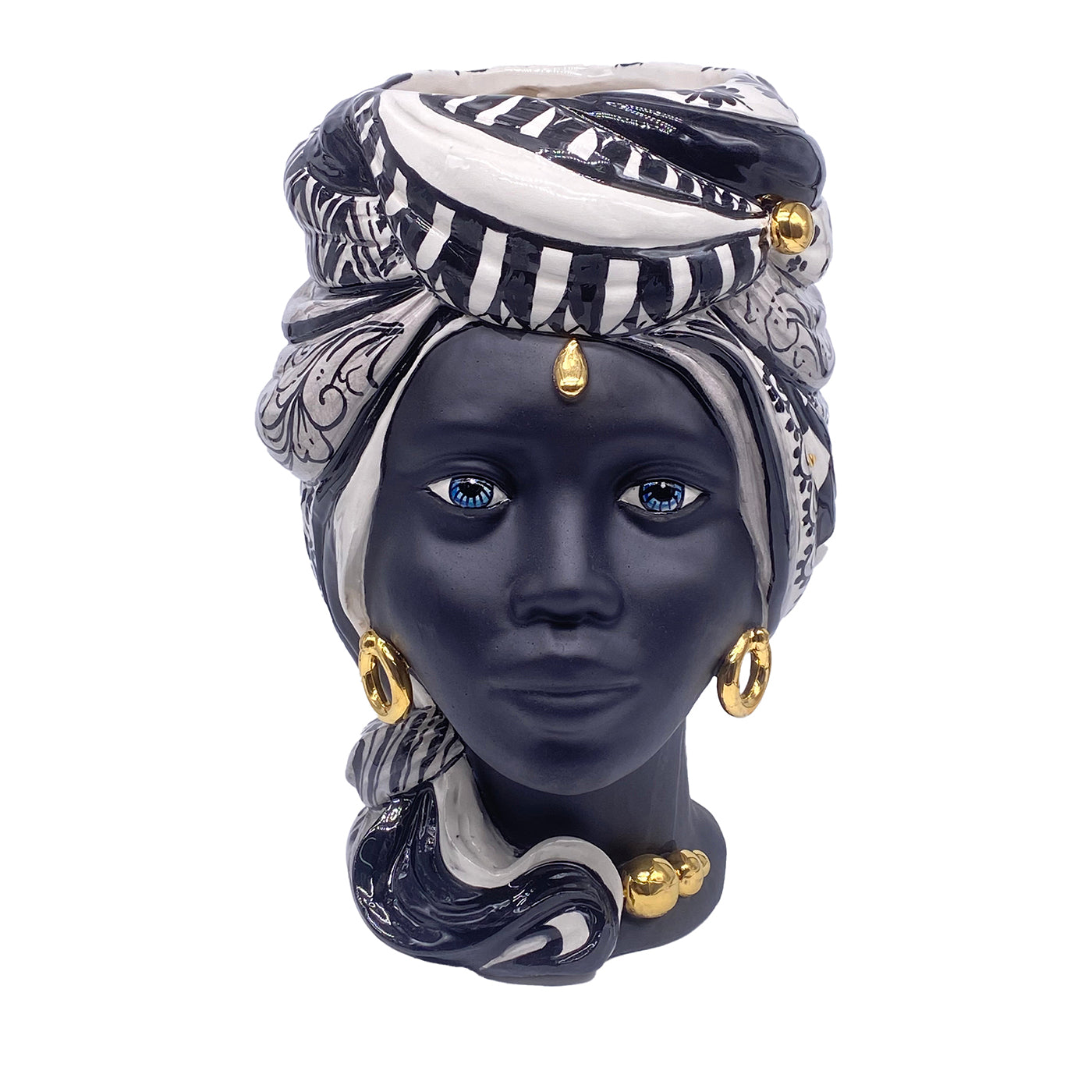 Vase à tête de maure noir et blanc Anubi Lady - Vue principale