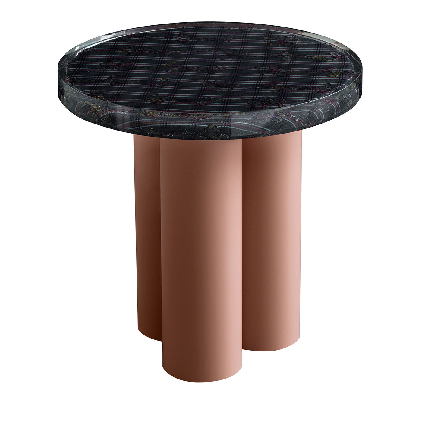 Amber Round Antiqued-Pink & Dark-Gray Metal & Resin Side Table - Main view