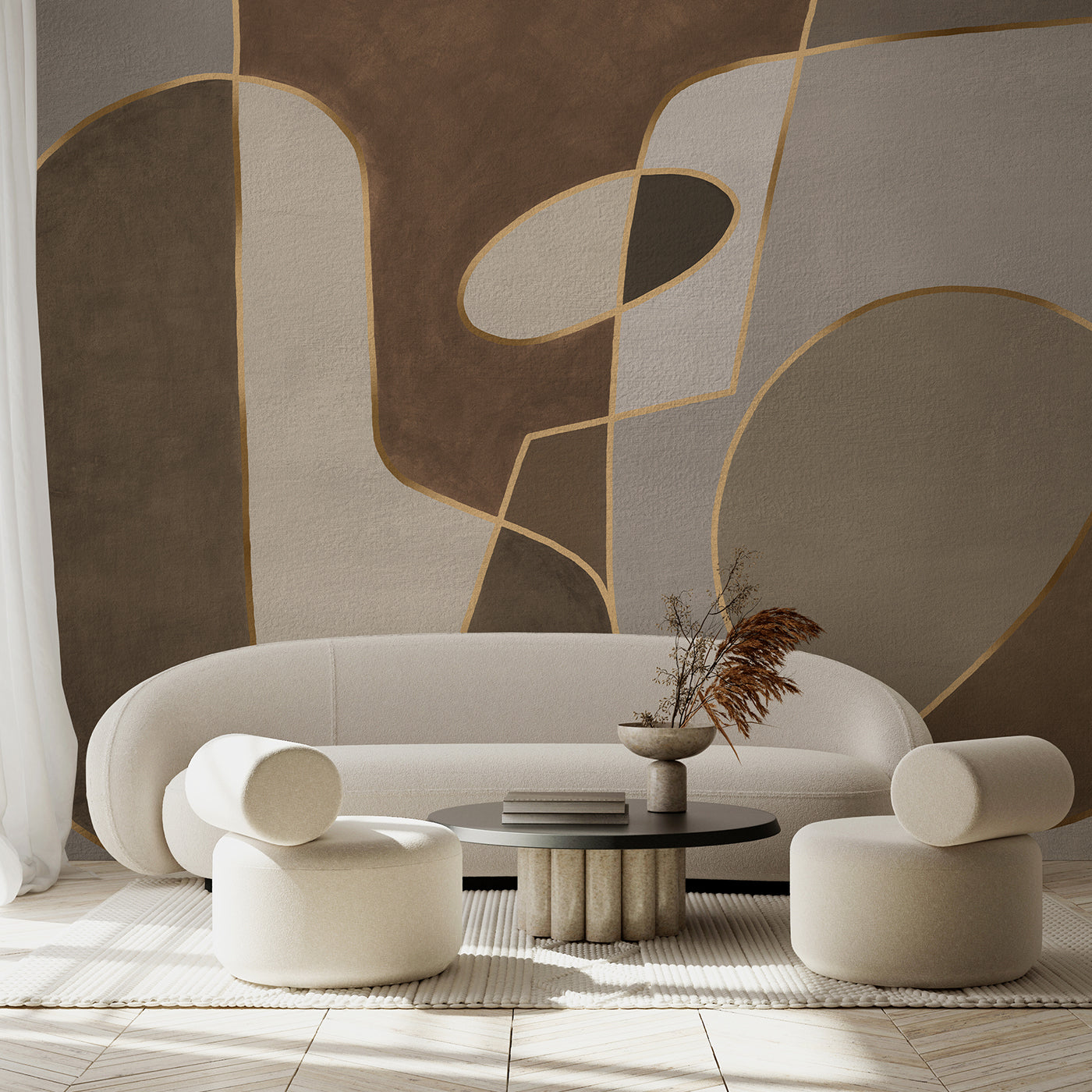 Brown shapes on shapes textured wallpaper Affreschi & Affreschi | Artemest