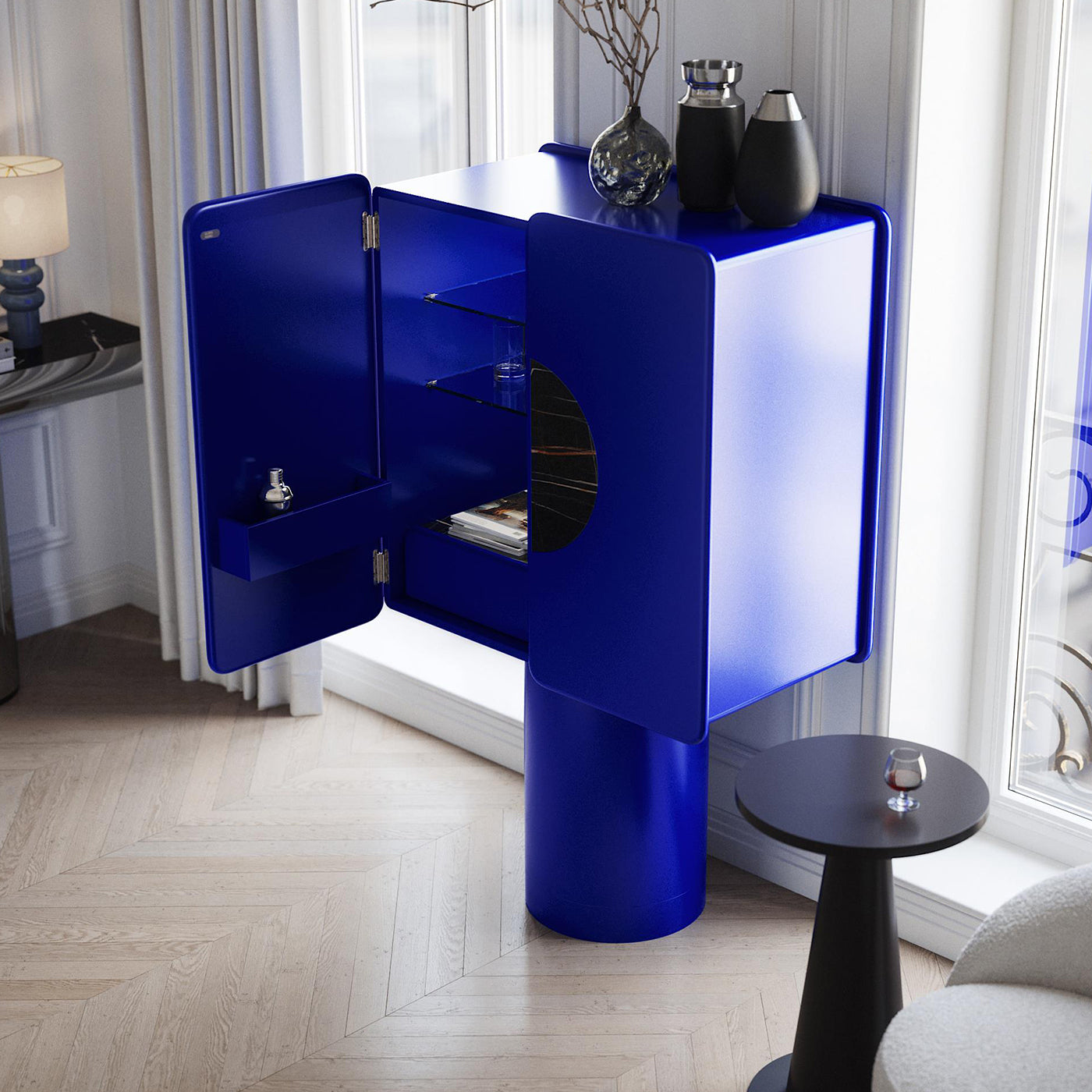 Regis 2-Door Ultramarine-Blue Bar Cabinet - Alternative view 3