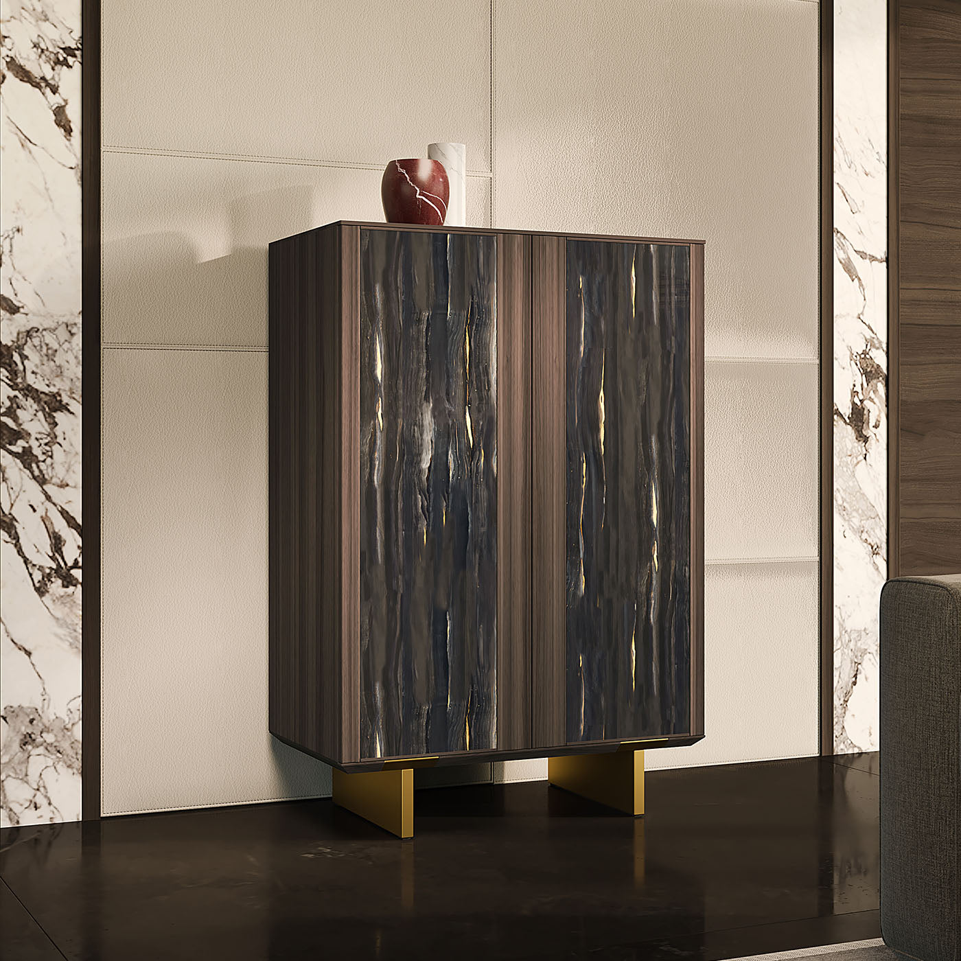 Solferino Black Glass and Wood Cabinet - Alternative view 5