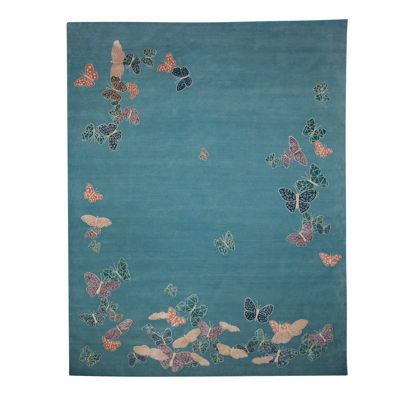 Spirit in The Sky Schmetterling Blau Handgefertigter Teppich aus Wolle und Seide - Hauptansicht