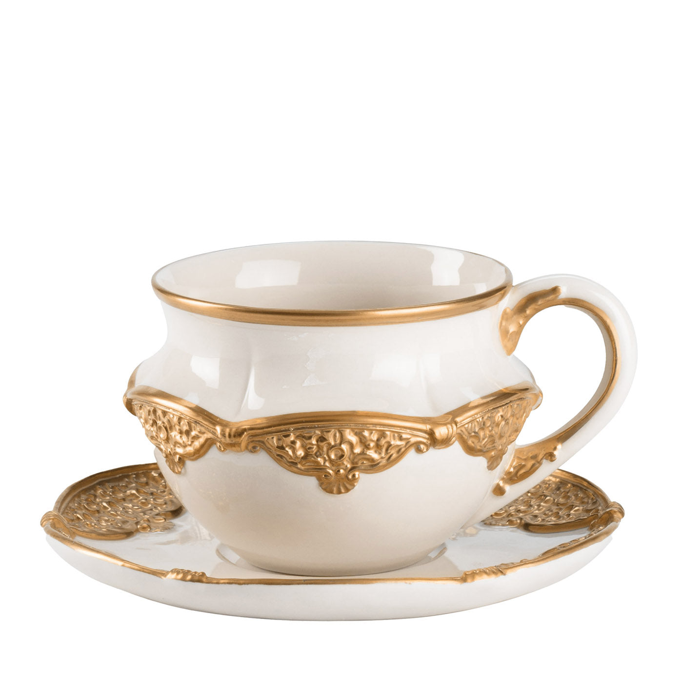Caterina Grande tasse à thé blanche et or avec soucoupe - Vue principale