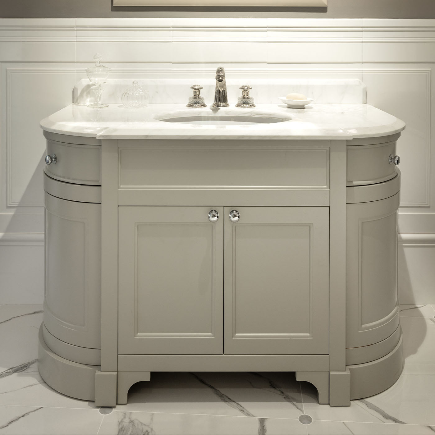 Season White Carrara Marble And Warm Gray Base Vanity Unit - Alternative view 1