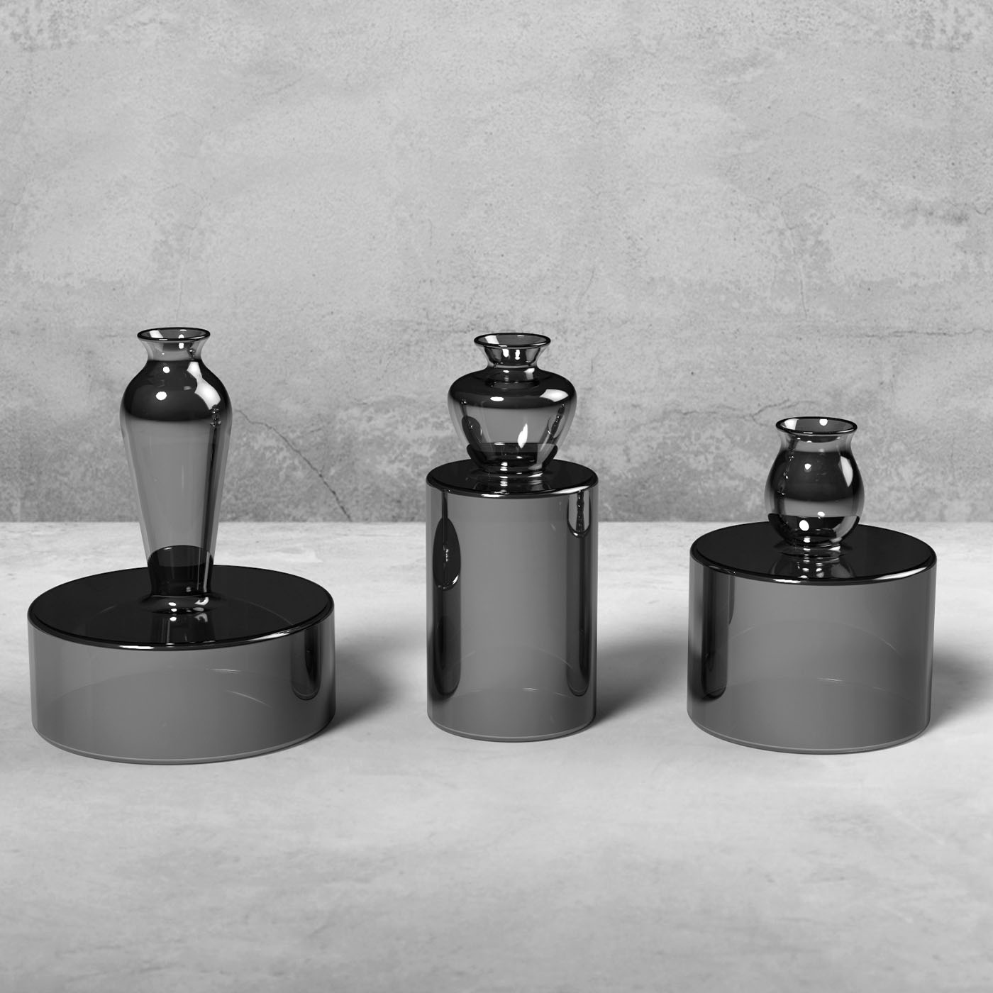Milo Set of 3 Round-Based Black Glass Vases by Quaglio Simonelli - Vue alternative 1